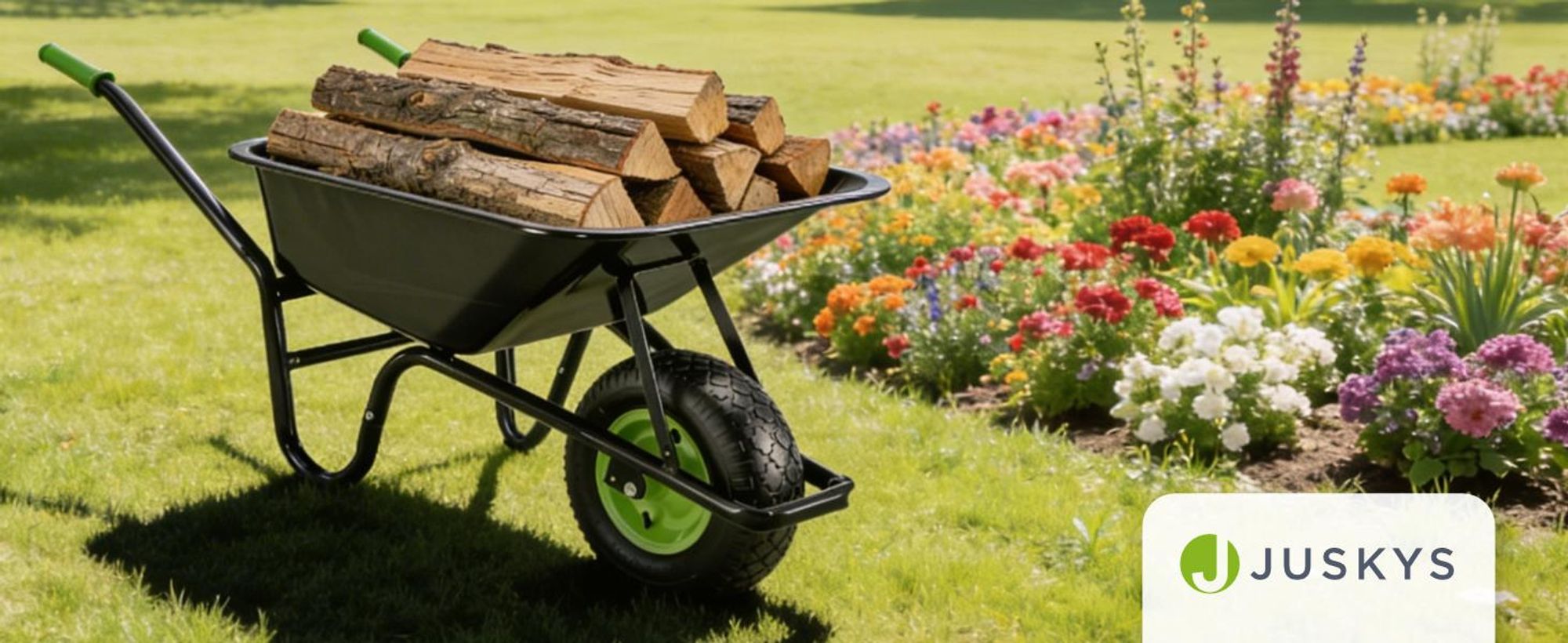 Juskys Schubkarre Garden 100 Liter Volumen - 250 kg - Luftreifen mit Metall Felge Schwarz