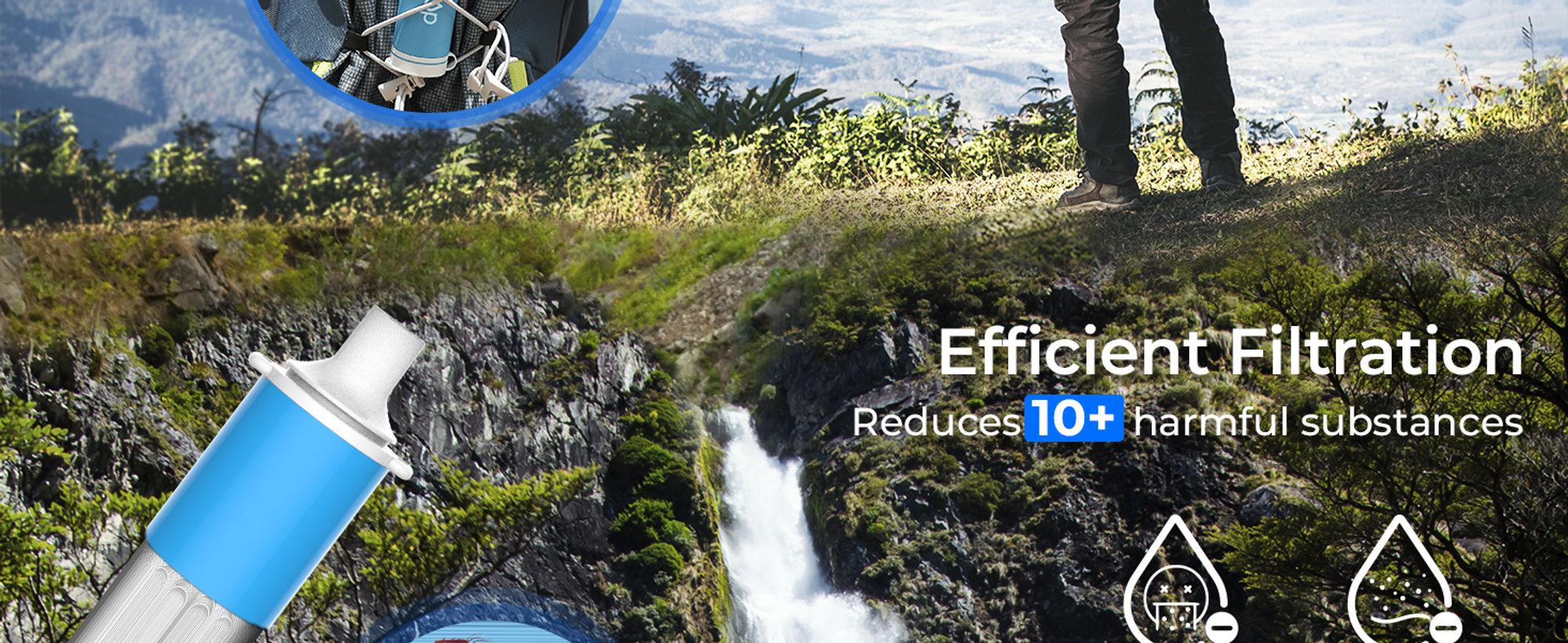 Waterdrop Wasserfilter Outdoor-Entfernt 99,99% aller Bakterien, Wasserfilter Outdoor Survival Filtersystem für Notfälle, Wandern, Reisen, Backpacking