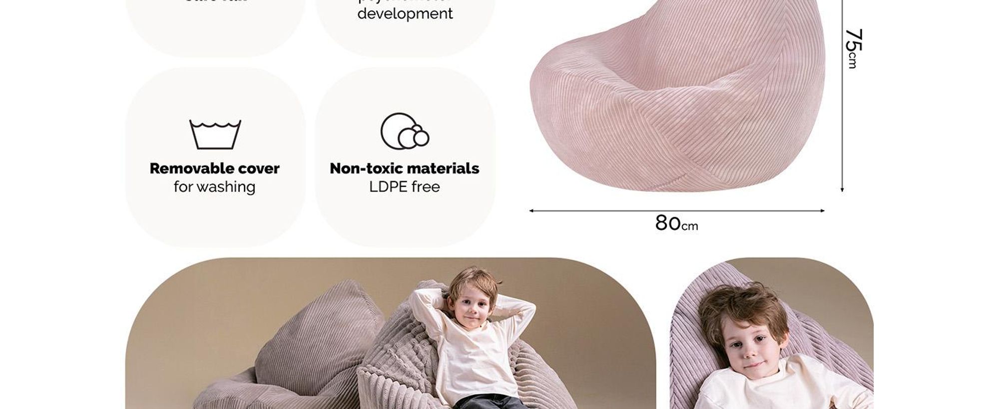 MISIOO Dětský sedací vak Premium – ergonomický – od 12 měsíců – pohodlné sedací vaky do dětského pokoje – sedací vak s lehkou polystyrenovou výplní
