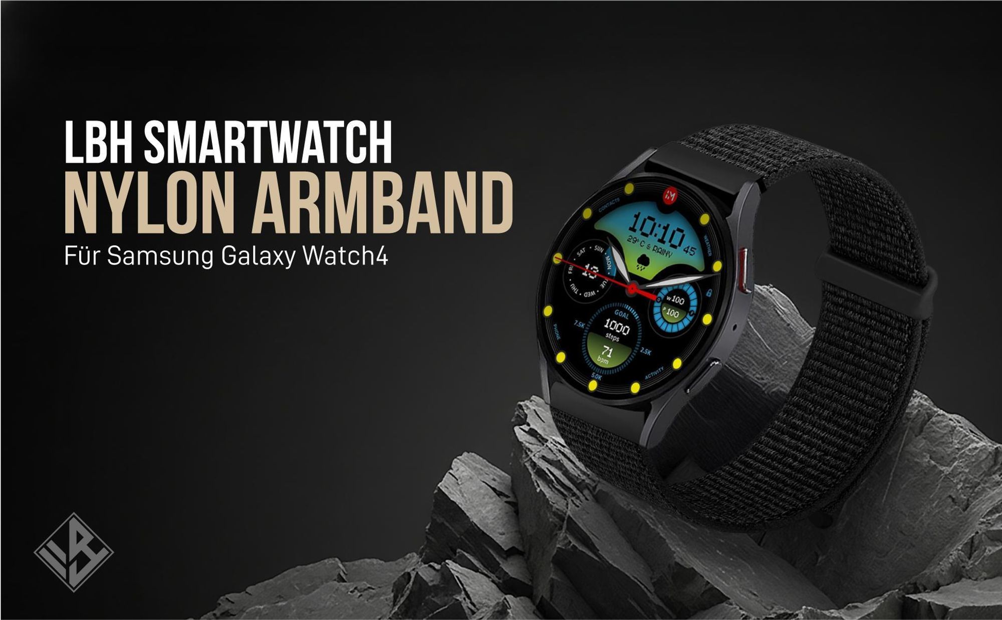 Schwarzes Armband für Samsung Galaxy Watch4 40mm mit Klettverschluss