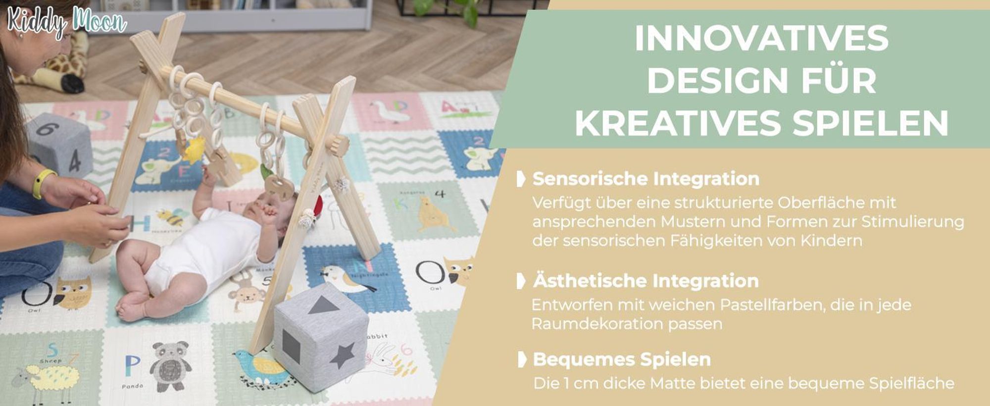 KiddyMoon Spielmatte Babymatte Zweiseitige Krabbelmatte Matte Schaumstoffmatte Für Kinder Kindermatte Kindgerechte Muster Spielplatz Entwicklung Bequemer Ideal Für Drinnen Und Draußen 180X200x1cm, Bra