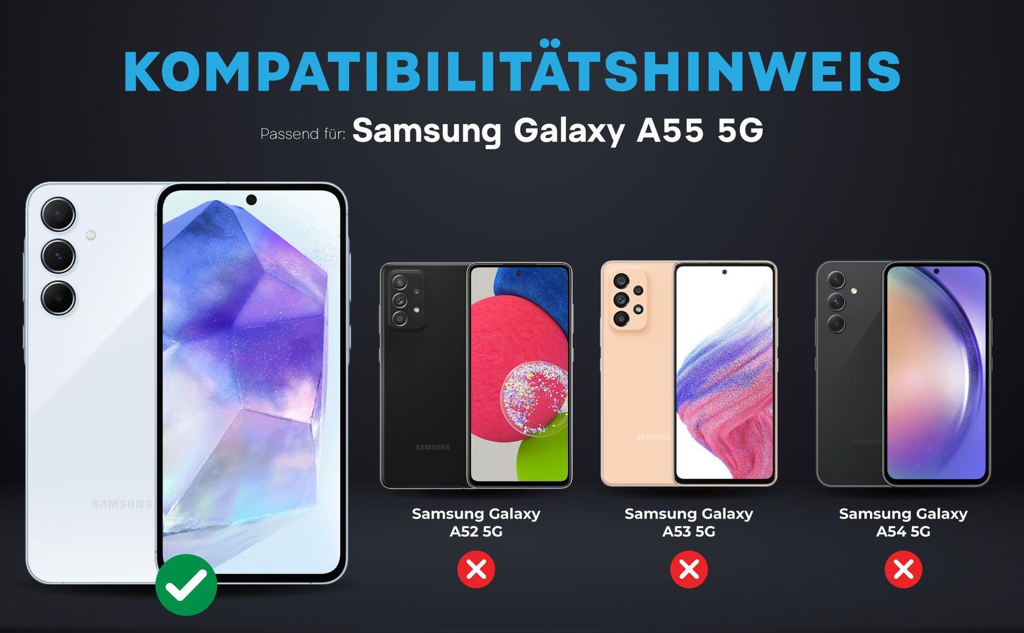 Kompatibilitätshinweise Kameraglas für Samsung Galaxy A55 5G