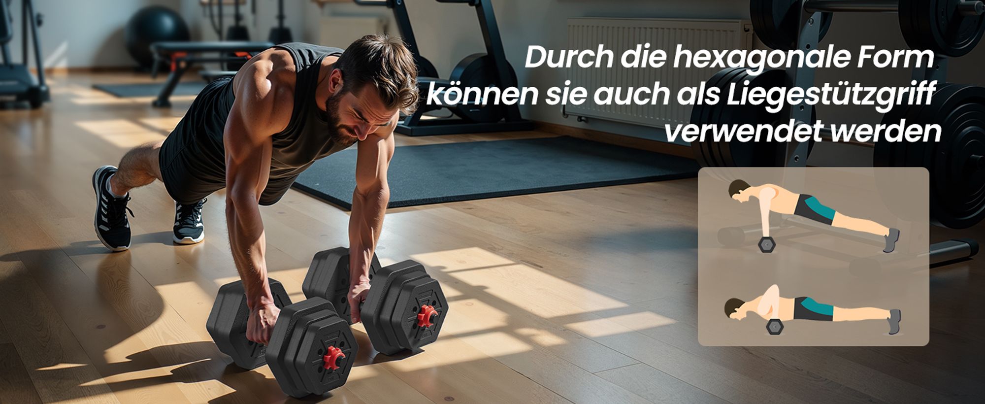 SONGMICS Hantelset, Hanteln mit Verbindungsstange, Hexagon, Kurzhantelset, 10-40 kg, für Workout, Fitnesstraining, Gewichtheben