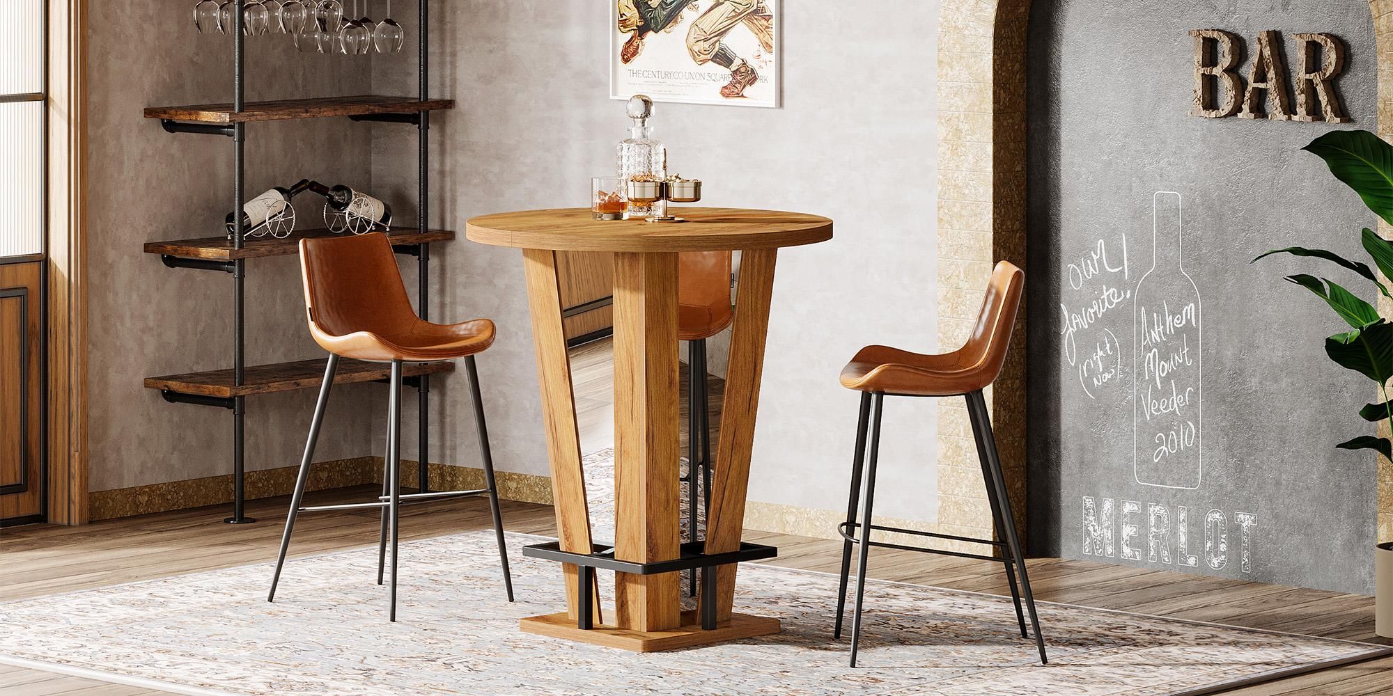 Tribesigns Bartisch, 100 cm hoher runder Stehtisch, Bistrotisch mit Metallfußstütze, für kleine Räume, Wohnzimmer, Küche, Bistro, Café