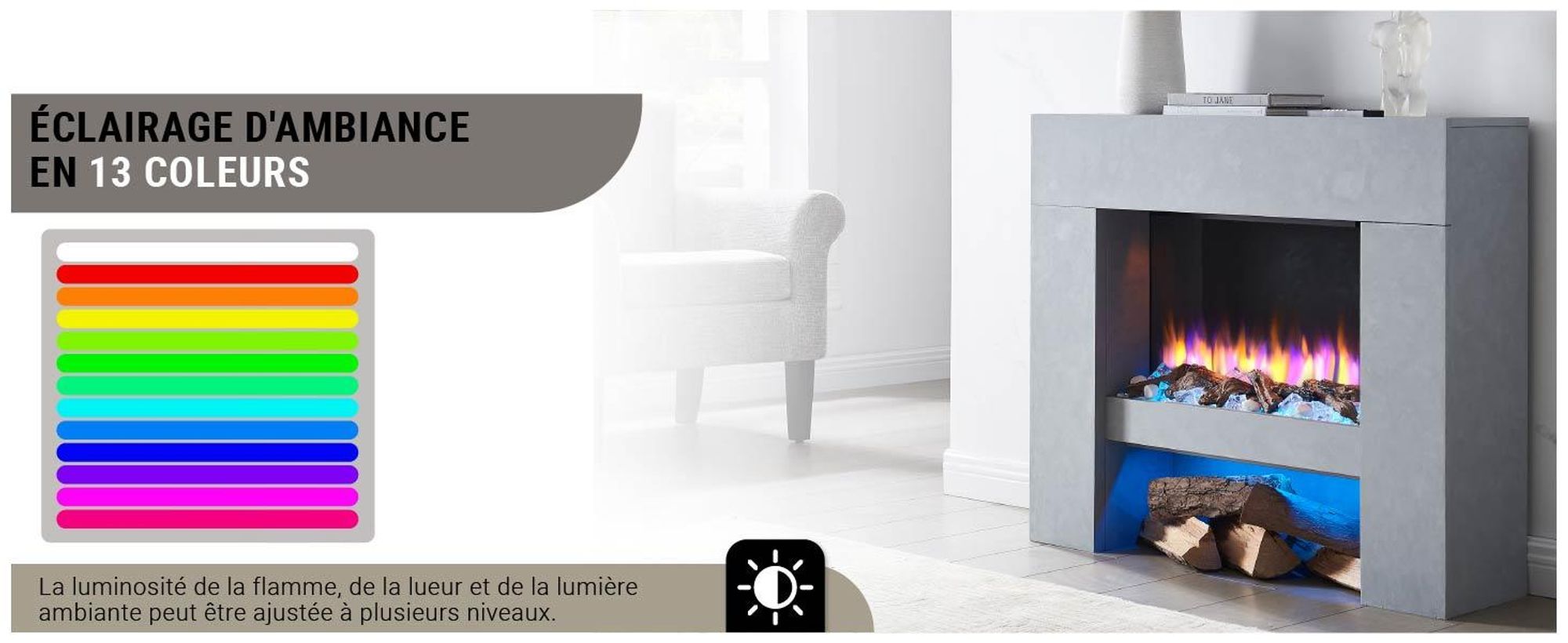 Cheminée électrique sur pied BALDERIA Naran – Puissance de chauffage jusqu'à 2 000 W, aspect béton