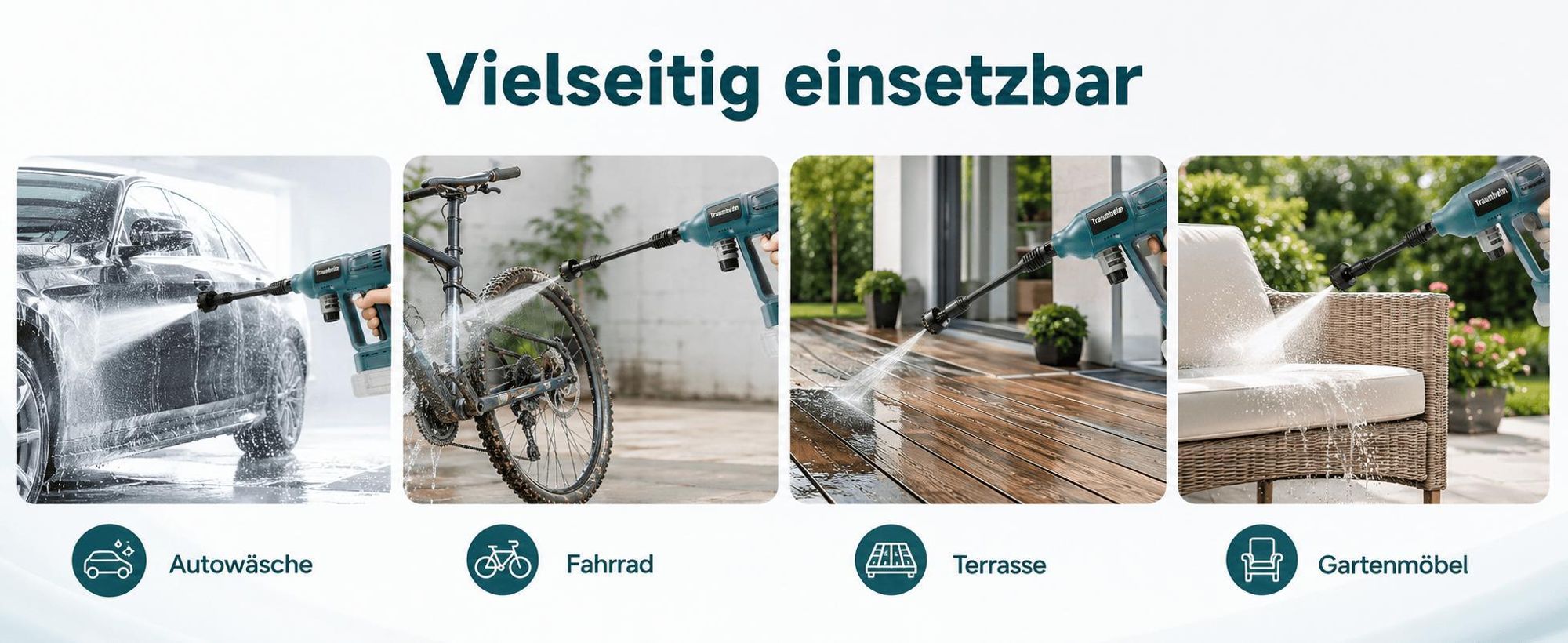 440W Kabelloser Hochdruckreiniger mit Teleskopstange & 6-in-1-Düse für Auto, Garten, Terrasse (Akkus nicht im Lieferumfang)