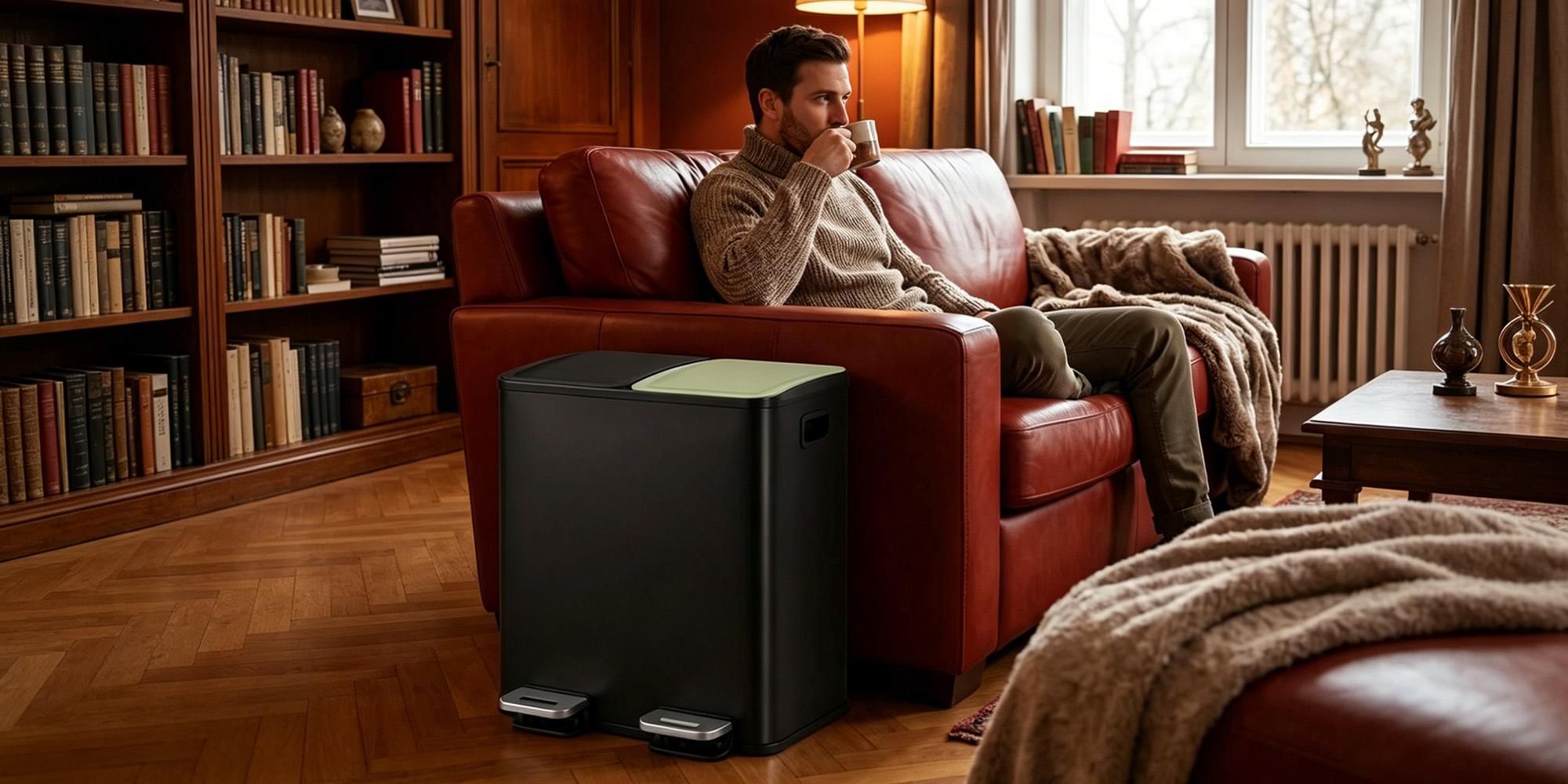 Mülleimer Küche, 2 x 15 L, Mülltrennsystem 2 Fächer, Mülleimer mit Farbigem Soft-Close-Deckel und Pedal, Küchenabfalleimer mit Inneneimer, Stahl