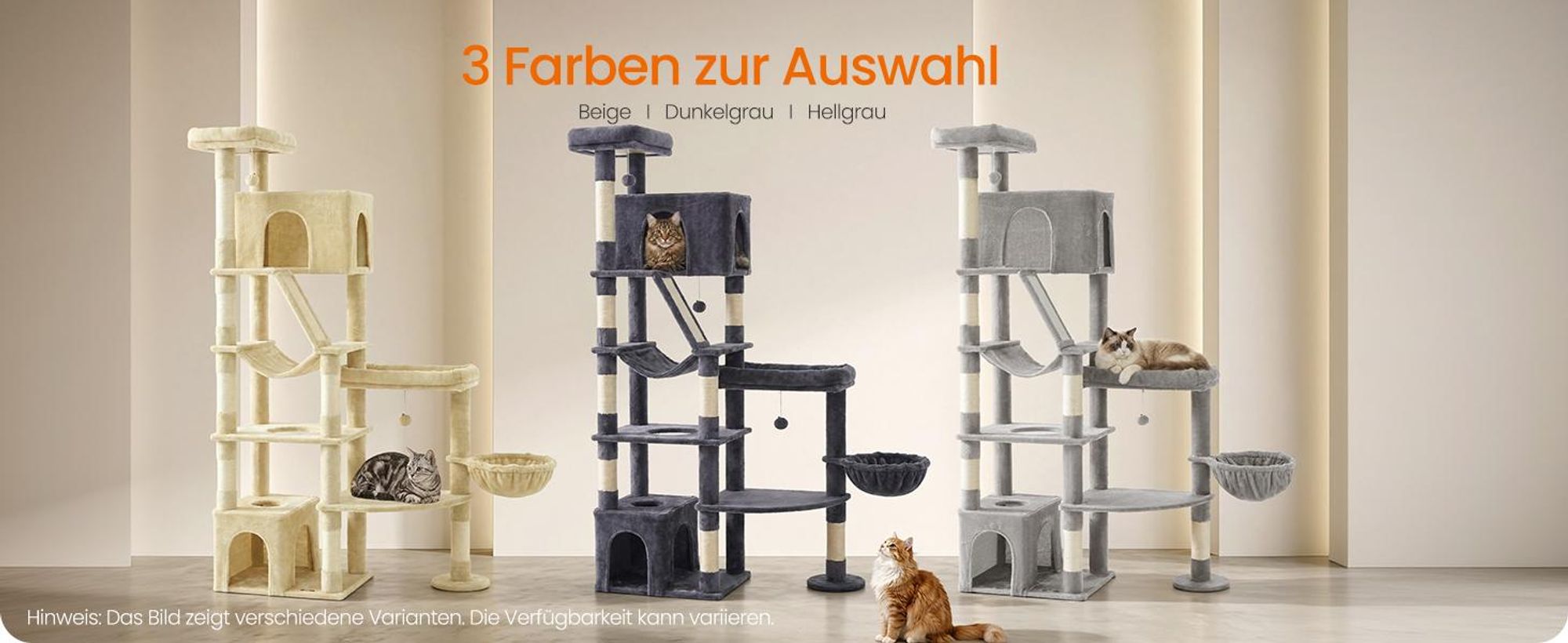 FEANDREA Kratzbaum für Große Katzen, Stabil mit 6 Ruhebereichen und Sisalstämmen, 105 x 45 x 188 cm, Beige