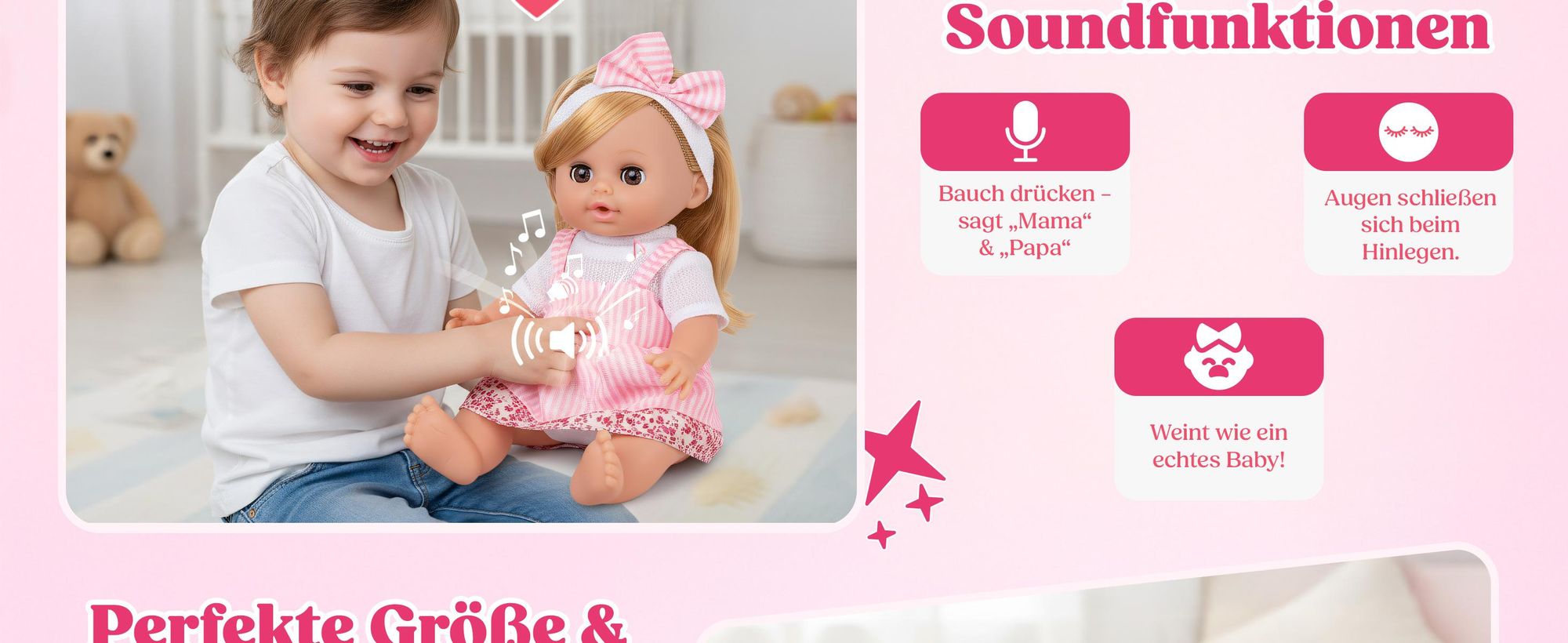 Interaktive Babypuppe MiMi 30 cm von Kinderplay – spricht, weint und schließt die Augen für realistisches Rollenspiel