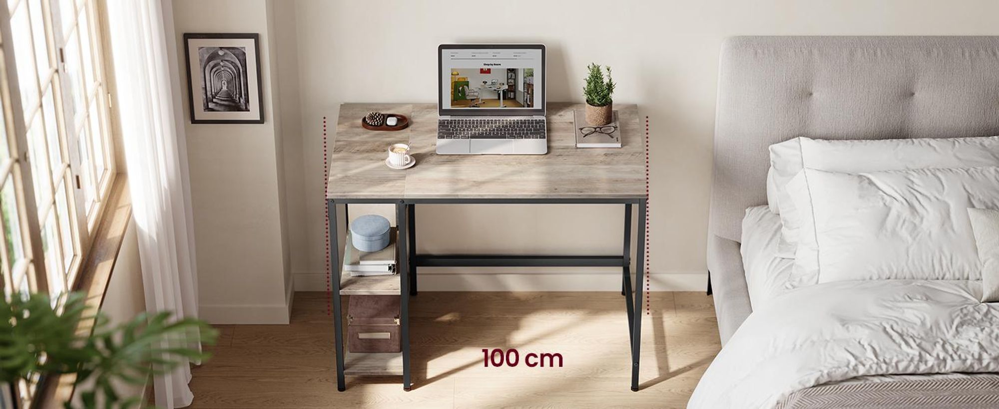 VASAGLE Computertisch Schreibtisch mit 2 Regale 120 x 75 x 60 cm Greige