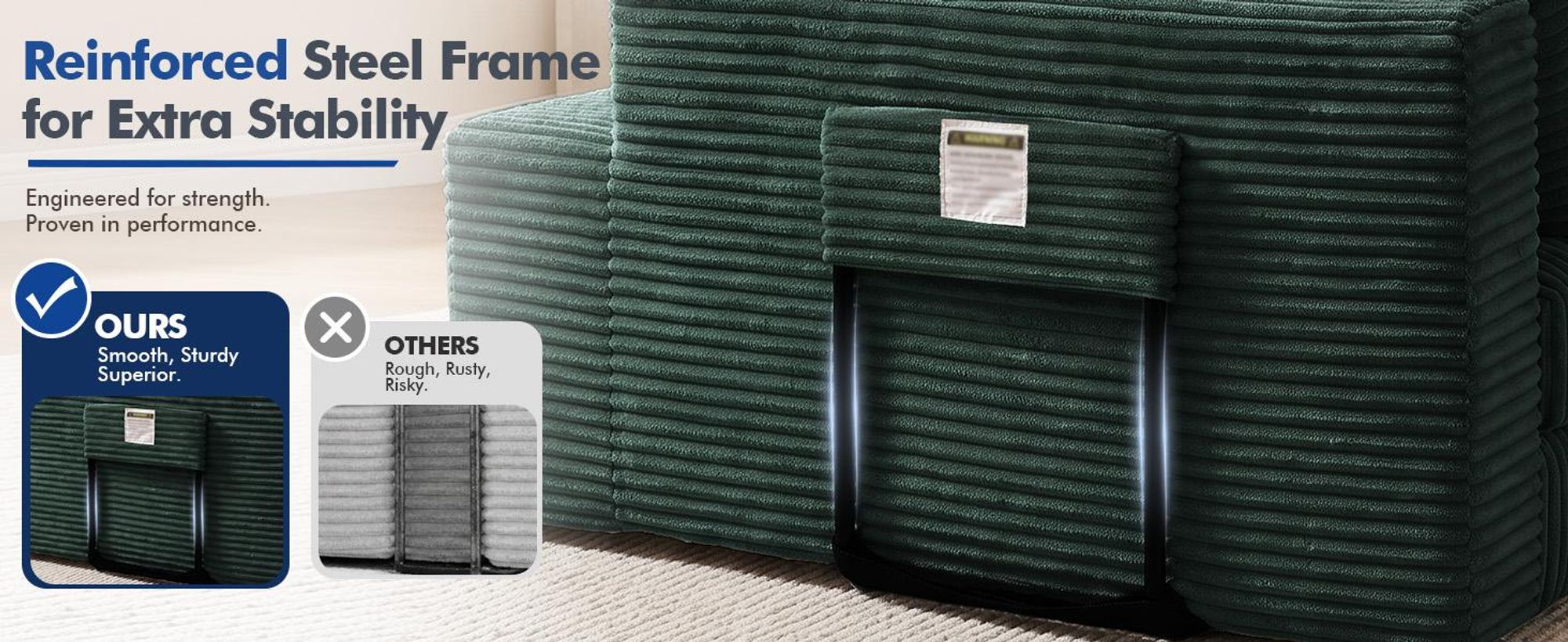 COMHOMA, narożna sofa z funkcją spania, 228 cm, obita tkaniną welurową. Modułowa sofa bez sprężyn, z podnóżkiem i metalową konstrukcją oparcia. Narożna sofa z funkcją spania, w kształcie litery L, z otwartą konstrukcją