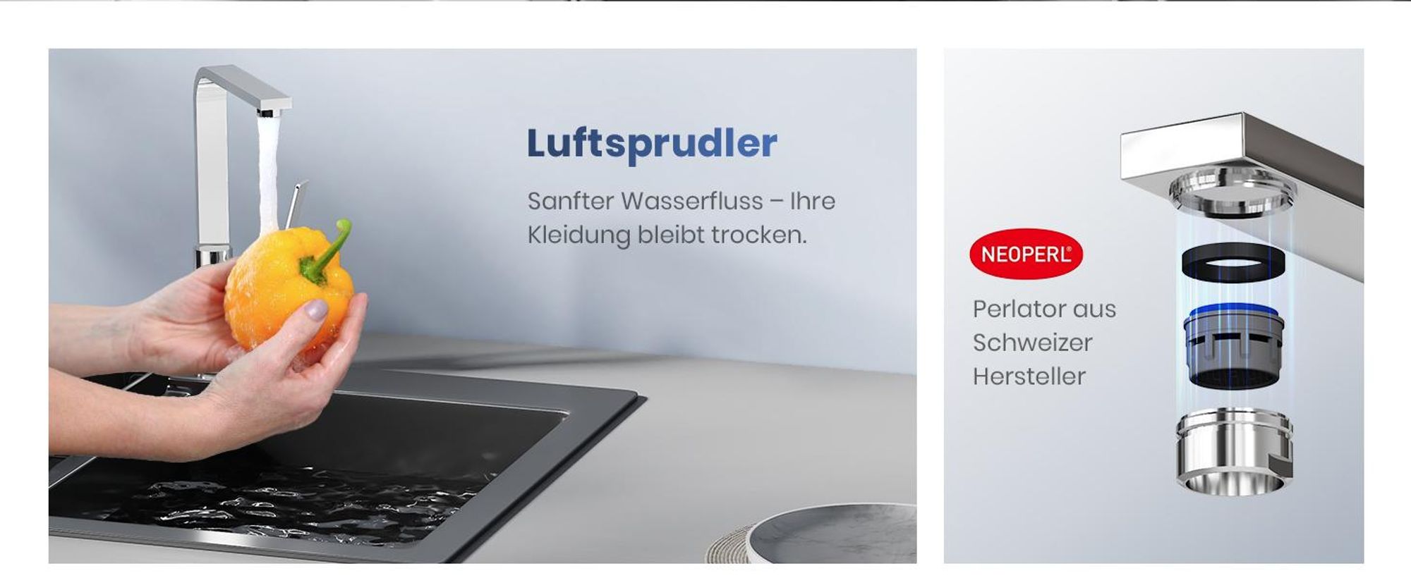 EMKE Küchenarmatur Spültischarmatur Einhebelmischer Spüle 360° schwenkbar Wasserhahn Küche mit flachem Auslauf, Messing Chrom