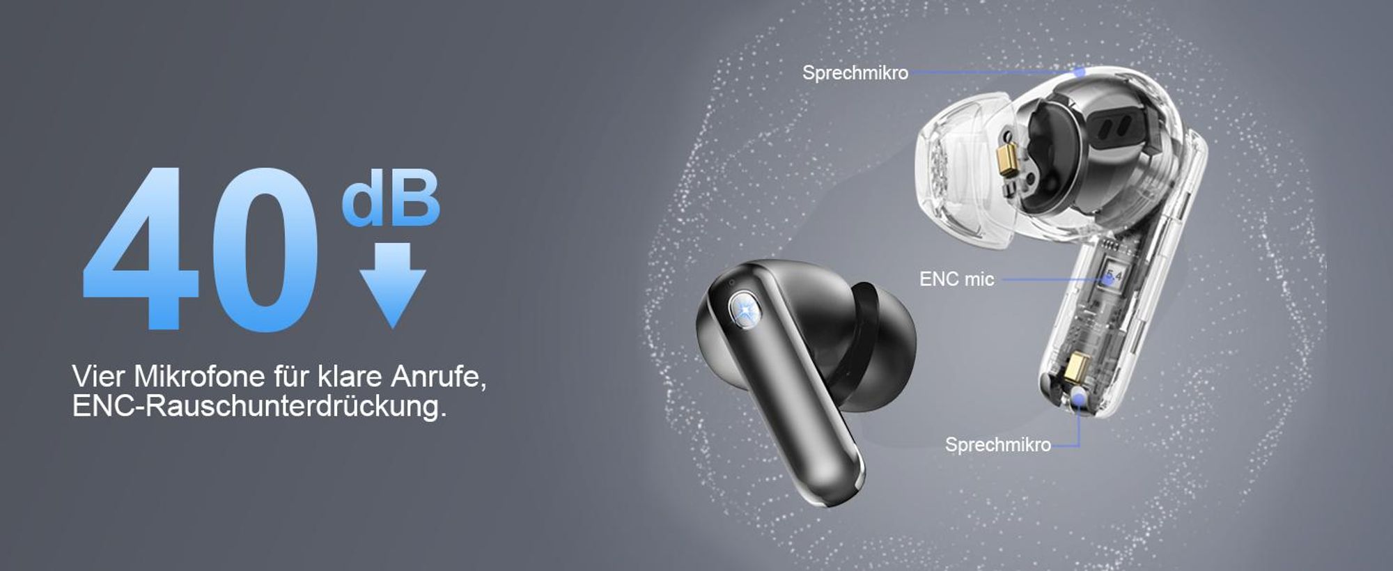 Bluetooth Kopfhörer, In Ear Kopfhörer, HiFi Stereo, Bluetooth 5.4, mit ENC Noise Cancelling Mic, 50 Std Spielzeit, mit 2D Bass LED-Anzeige