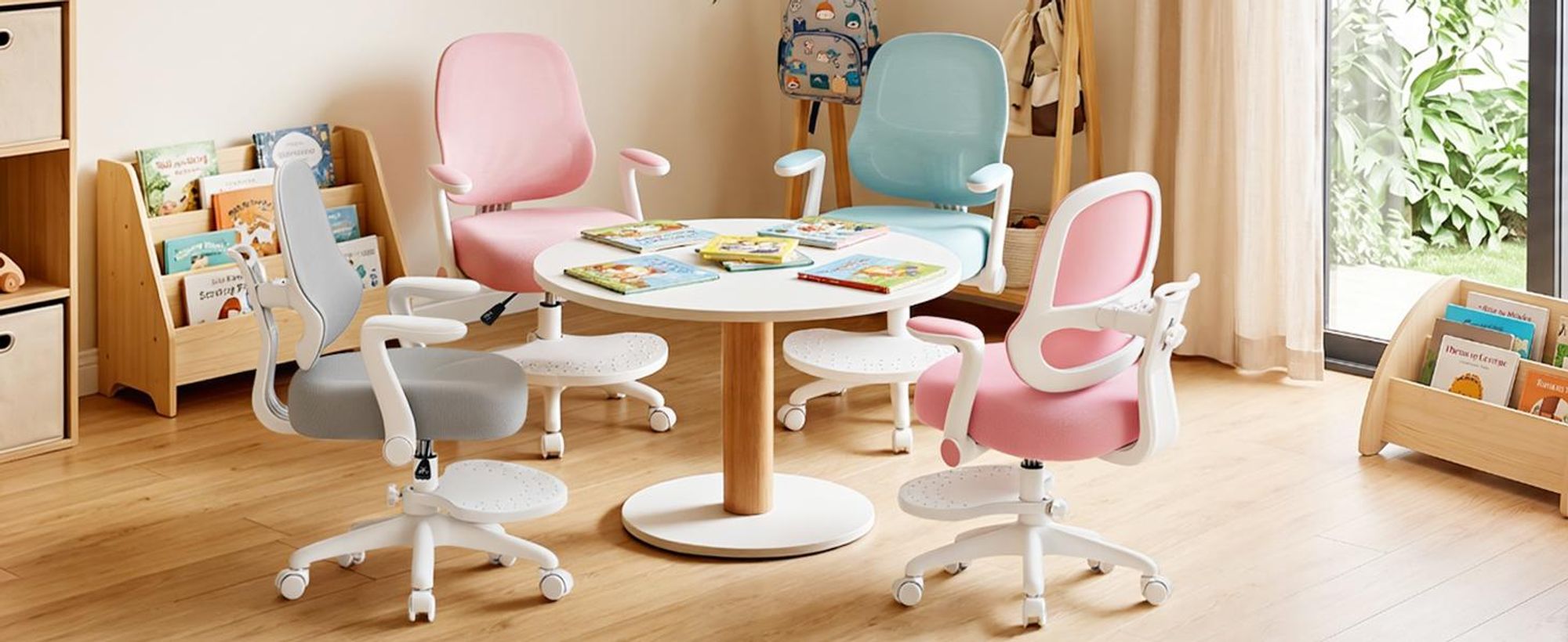 HOFFREE Ergonomischer Schreibtischstuhl für Kinder - mit verstellbarer Rückenlehne, sattelförmigem Sitzpolster, um 90° hochklappbaren Armlehnen, Pink