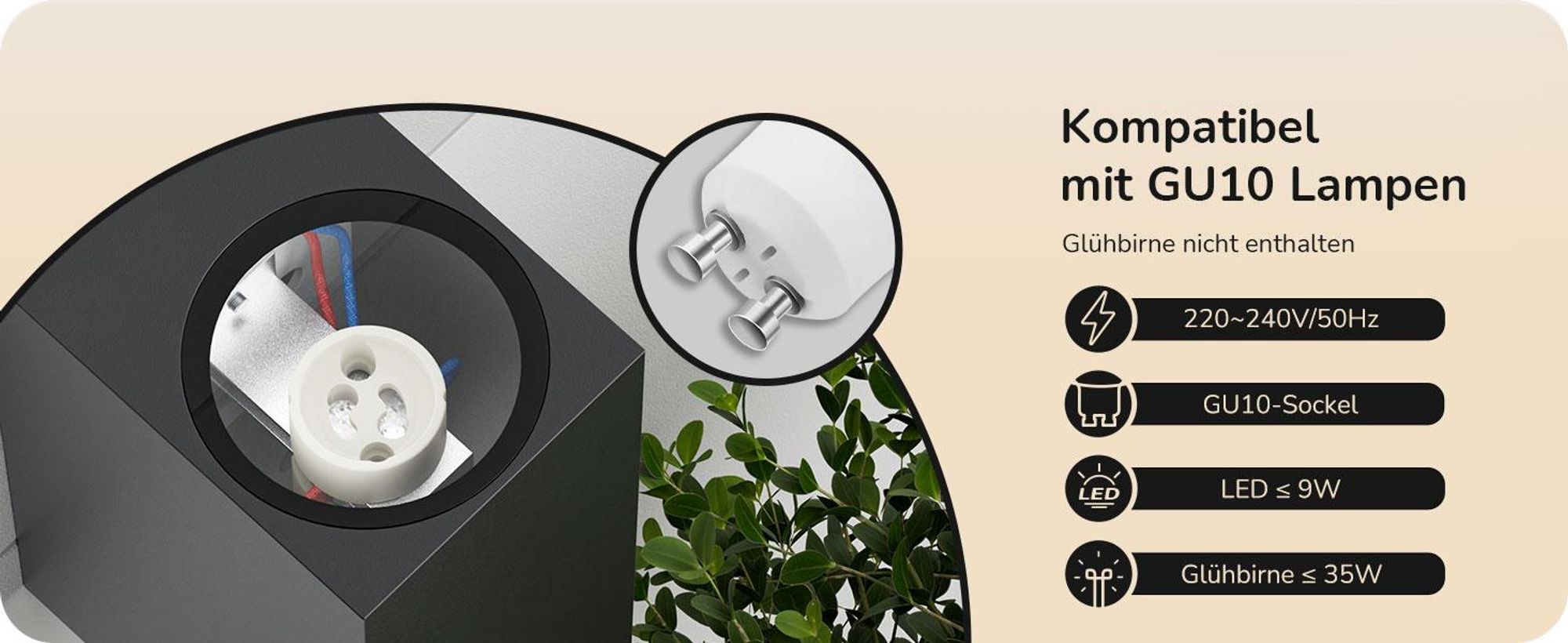 EDISHINE 2er LED Wandleuchte Aussen Schwarz, Up-Down Wandlampe Einstellbarer Lichtstrahl, IP44 spritzwassergeschützt