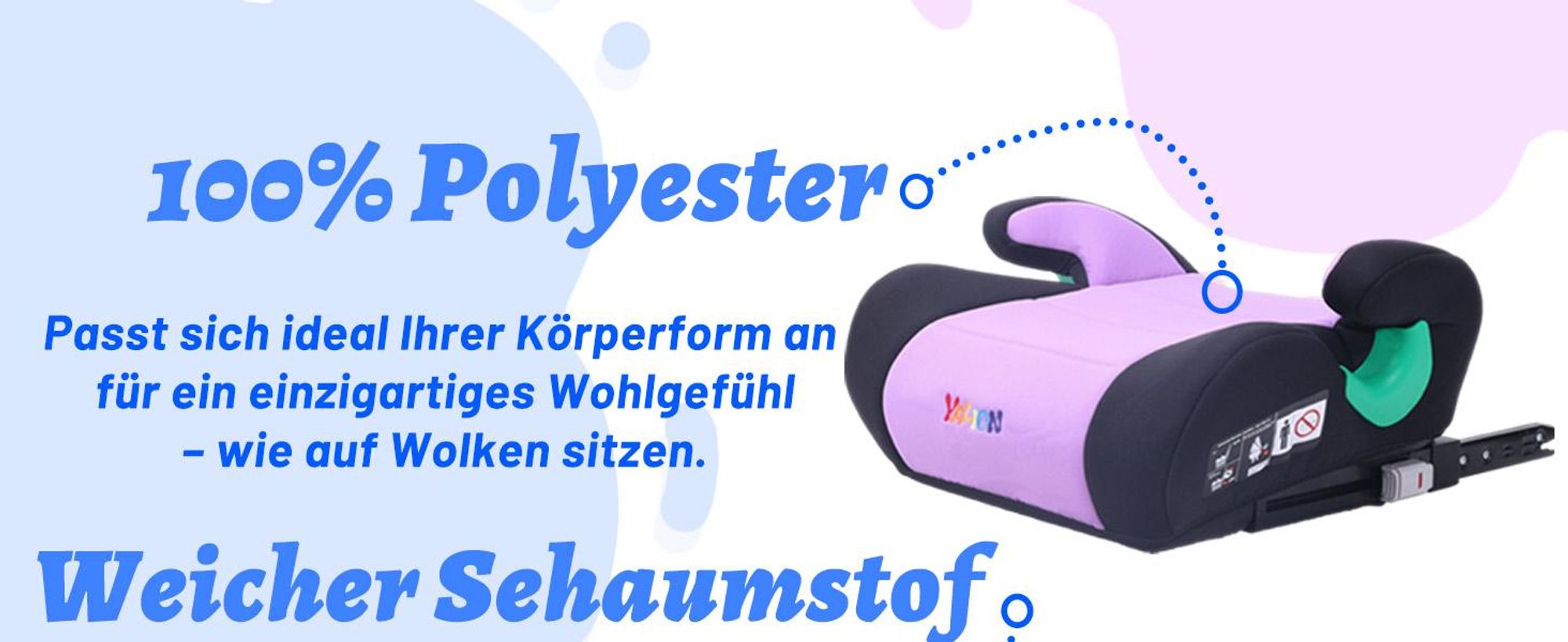 YALION Kindersitzerhöhung Booster Sitz, Sitzerhöhung Auto Kinder – Kinderautositz i-Size 125–150 cm (ca. 6–10 Jahre), ECE R129-Schwarz