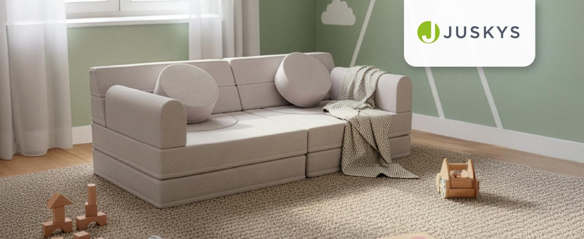 Juskys Kinder Spielsofa Kayo – Cord, modular & pflegeleicht – Beige