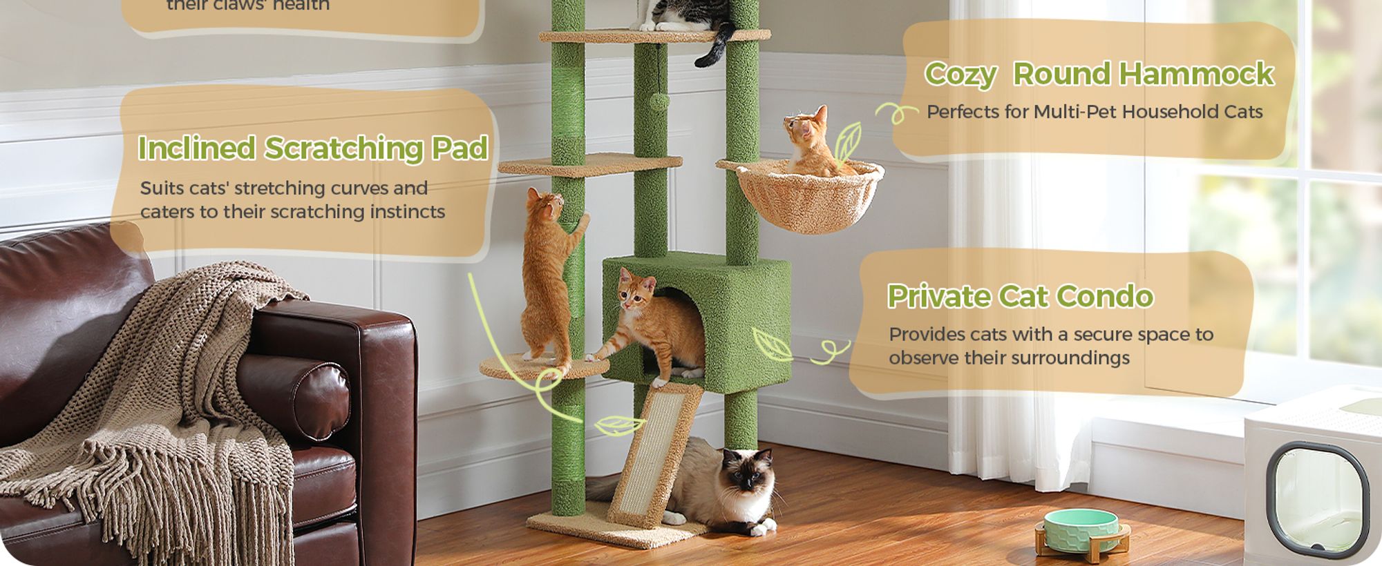 PAWZ Road Hoch Katzenbaum Kaktus, Deckenhoher Katzenbaumturm verstellbar