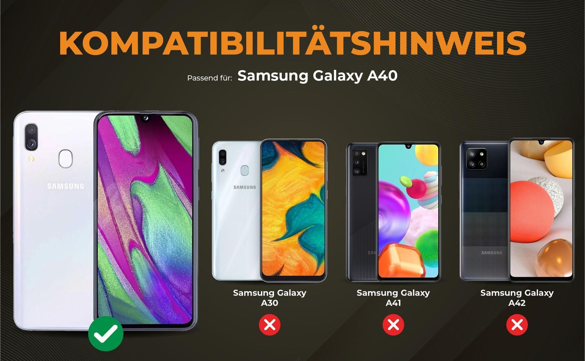 Kompatibilitätshinweise Hülle für Samsung Galaxy A40