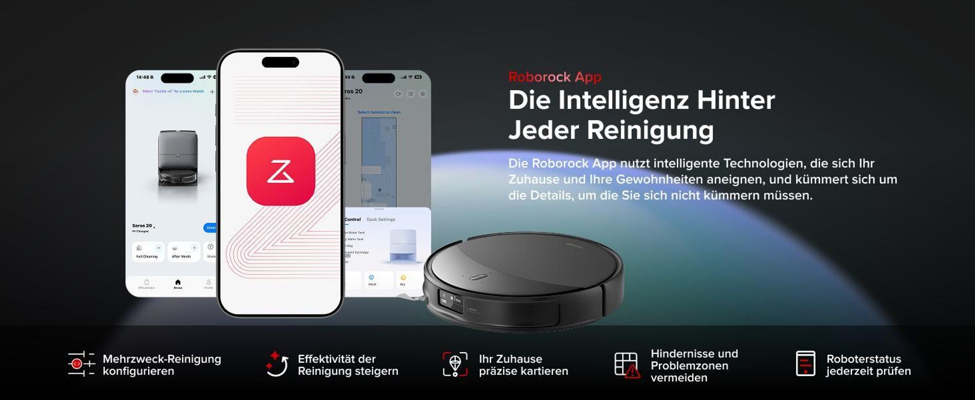 Roborock Saros 20 Set Saugroboter mit Wischfunktion, 36,000 Pa(Upgrade von Saros 10R), AdaptiLift Chassis 3.0, 100 °C Heißwasser-Moppwäsche