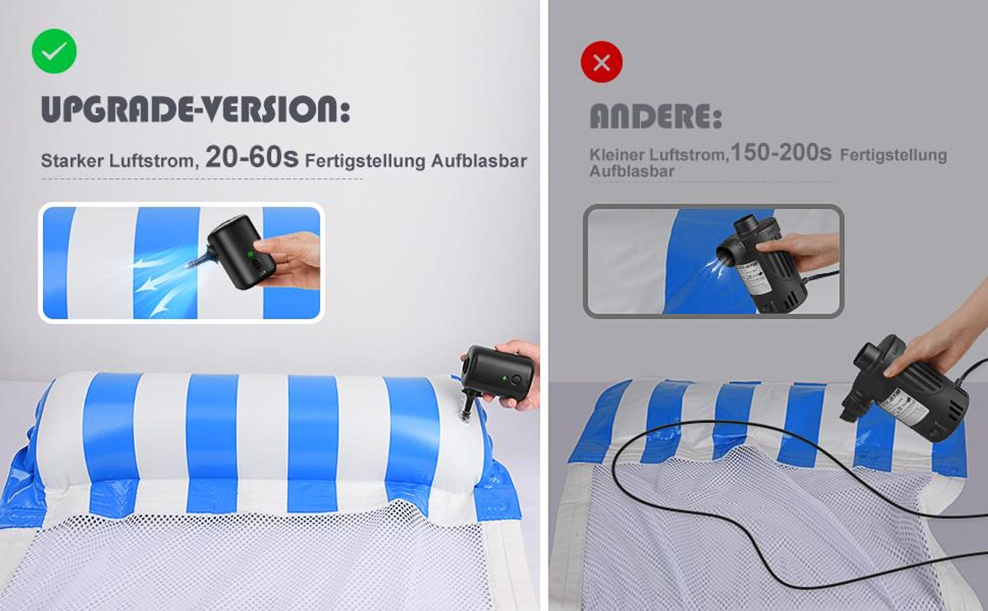 Elektrische Luftpumpe, Akku Luftpumpe, Mini Luftpumpe, 4000mAh Wiederaufladbare, mit 4 Luftdüsen, für Luftmatratze, Schwimmring, Vakuumbeutel