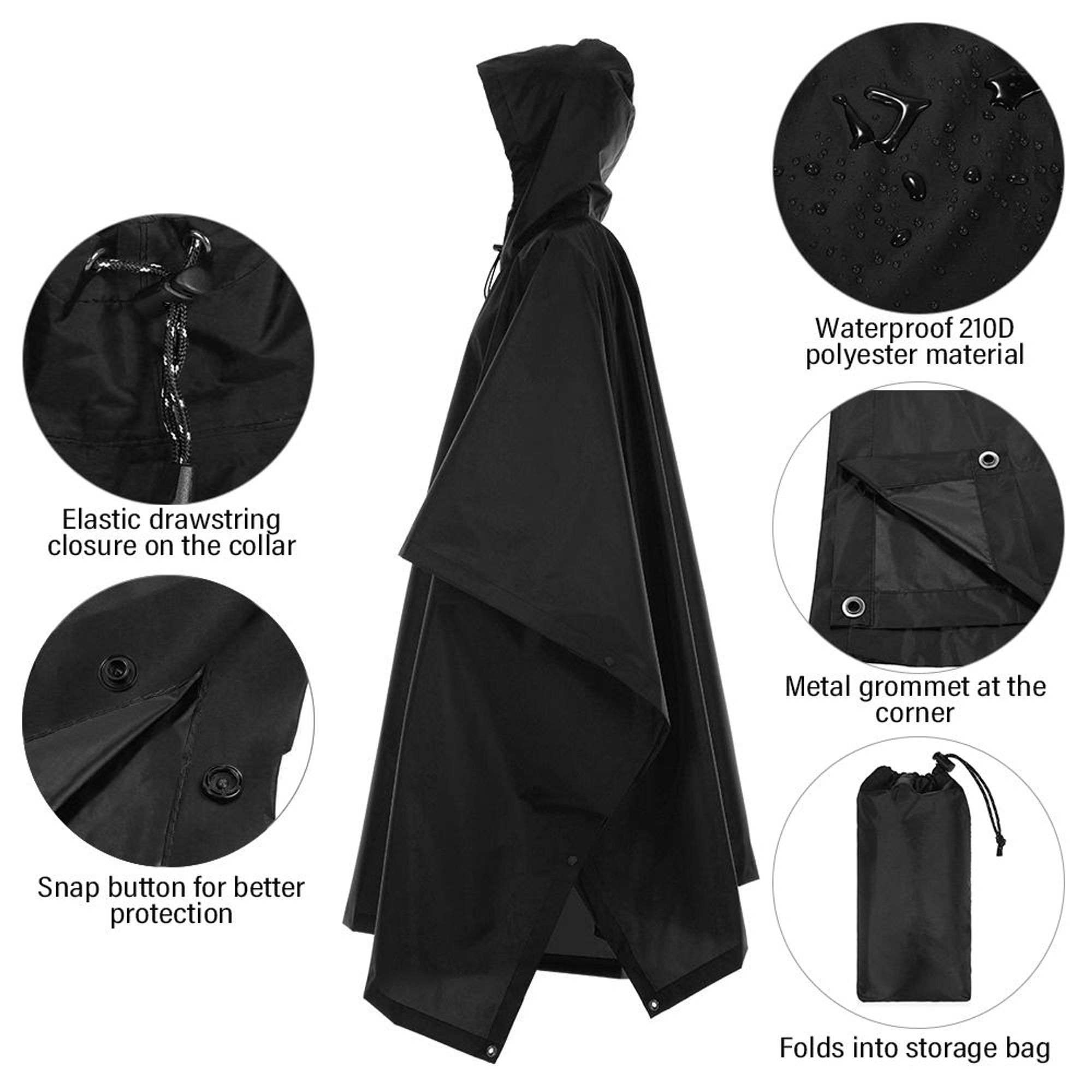 Regenponcho Wasserdicht Damen Herren, 3 in 1 Regenmantel Fahrrad, Regenponcho mit Ärmeln, Fahrrad Regenjacke, Leichter Regenschutz Regencape