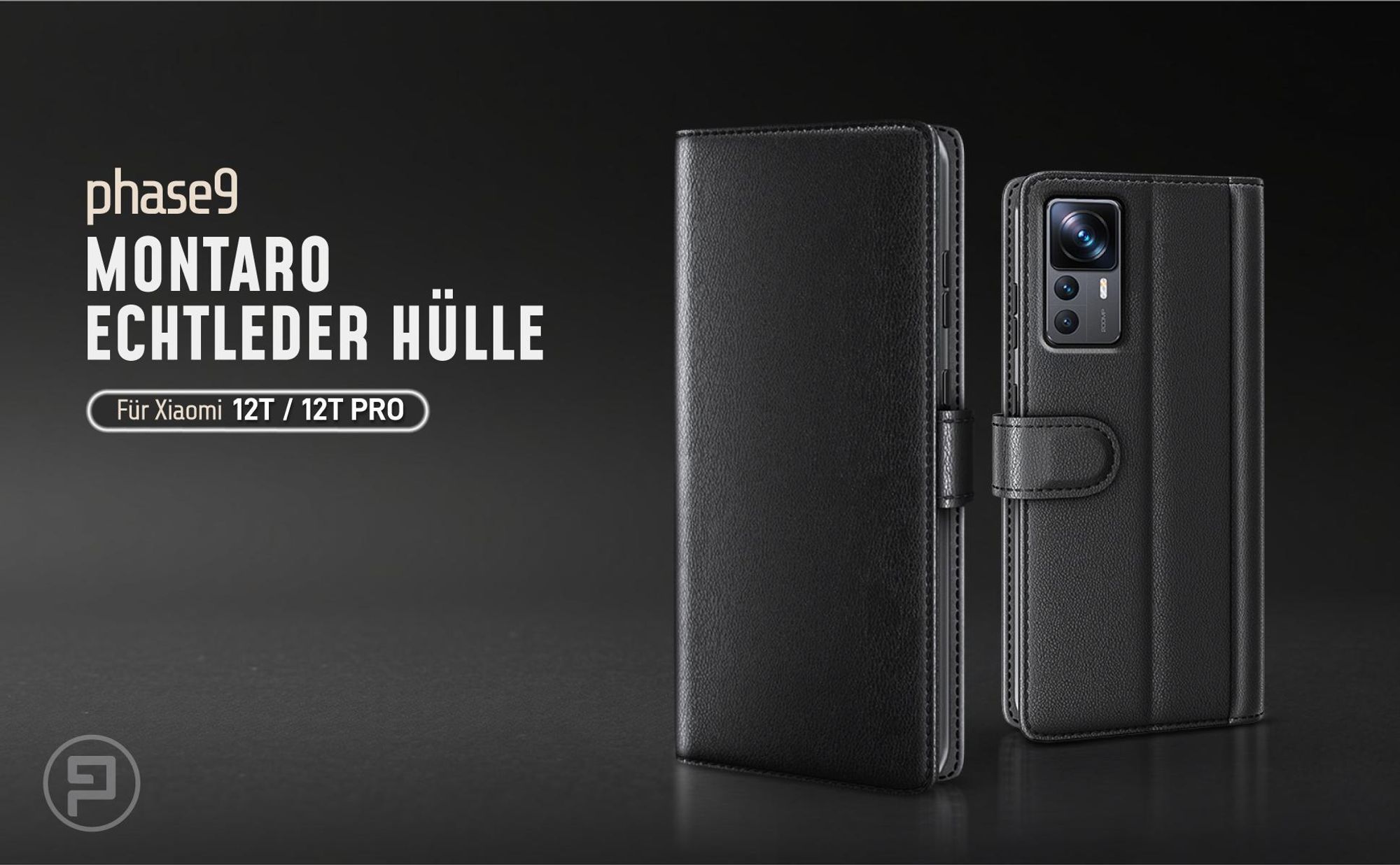 Schwarze Lederhülle für Xiaomi 12T / 12T Pro mit Magnetschließe