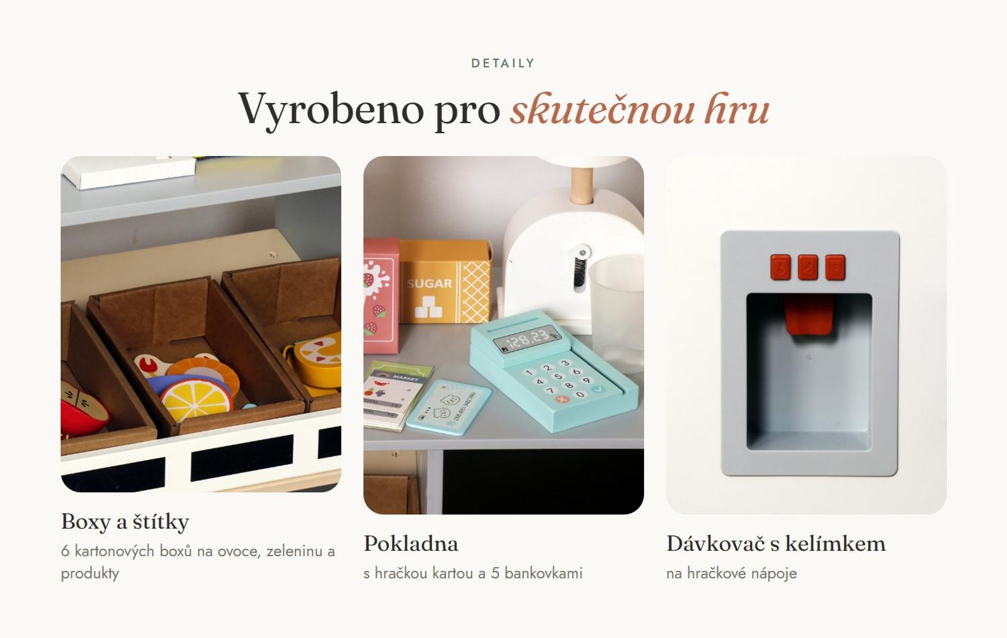 Velký dřevěný obchod pro děti – stánek s potravinami a příslušenstvím (59 dílů), supermarket XXL