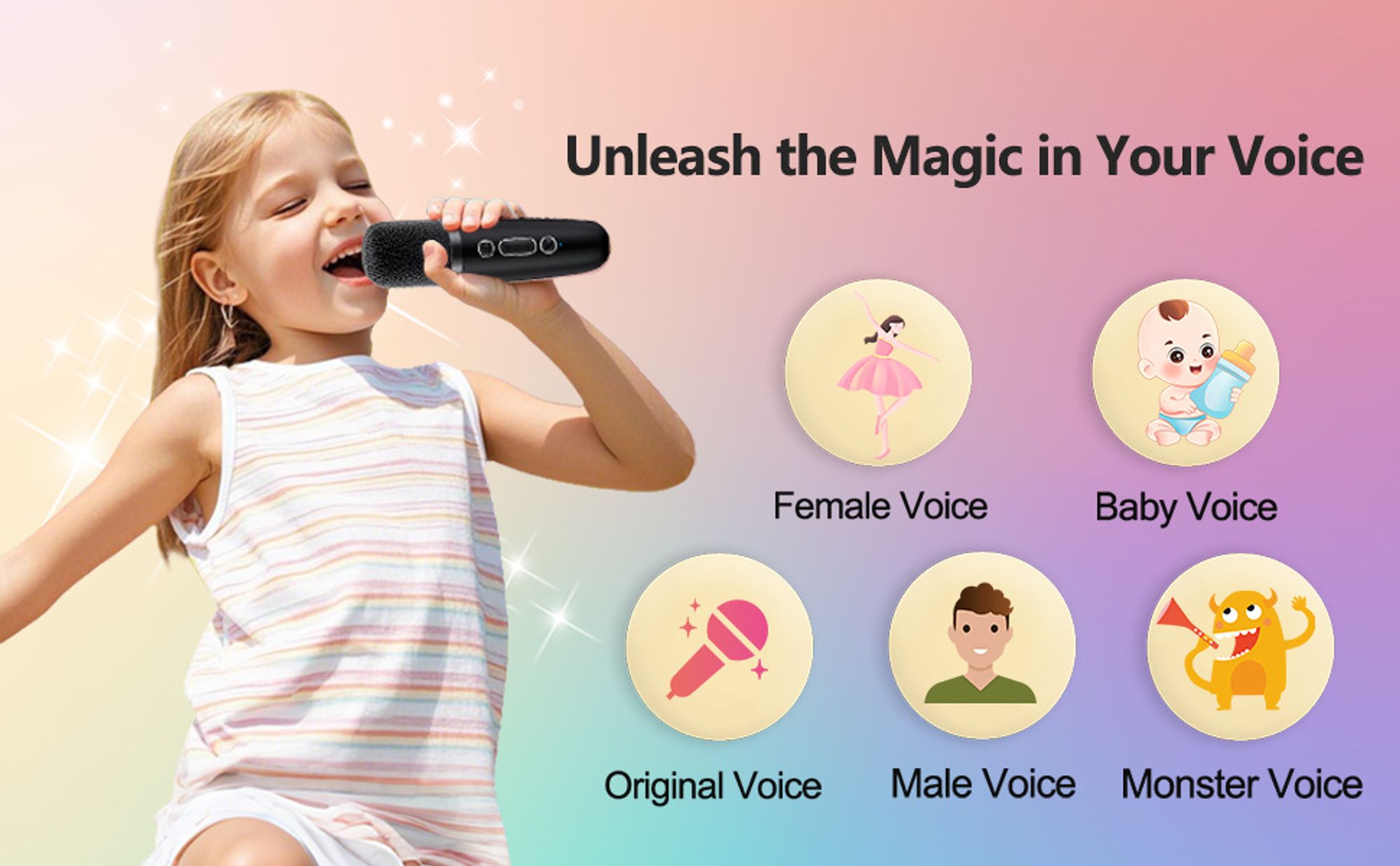 Karaoke Maschine Kinder mit 2 Mikrofonen kabellos, Bluetooth Mikrofon Kinder mit Stimmveränderung, Geburtstags Jungen 4–12 Jahre