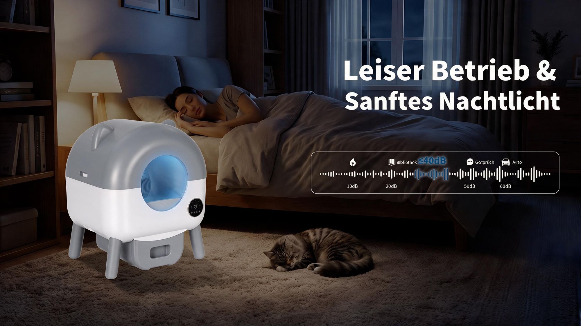 Selbstreinigende Katzentoilette 76L XXL Katzenklo mit App-Steuerung, für mehrere Katzen, 8-fach Anti-Klemm-Sensoren, geruchsarm, leise, LED-Nachtlicht
