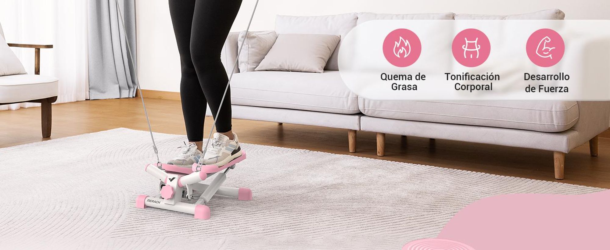 Stepper 2 en 1 MERACH con aplicación, zancada ajustable hasta 35 cm, pantalla LCD y motor silencioso. Máquina de escalones para uso doméstico, con capacidad de soporte de hasta 150 kg