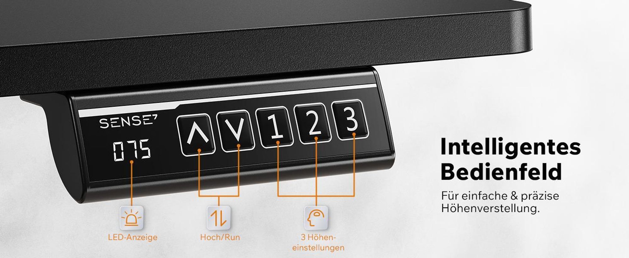 SENSE7 NOJO LIGHT Höhenverstellbarer Schreibtisch Elektrisch 120x60 cm Schwarz Gaming Tisch Computertisch Standing Desk Memory Home Office PC Tisch