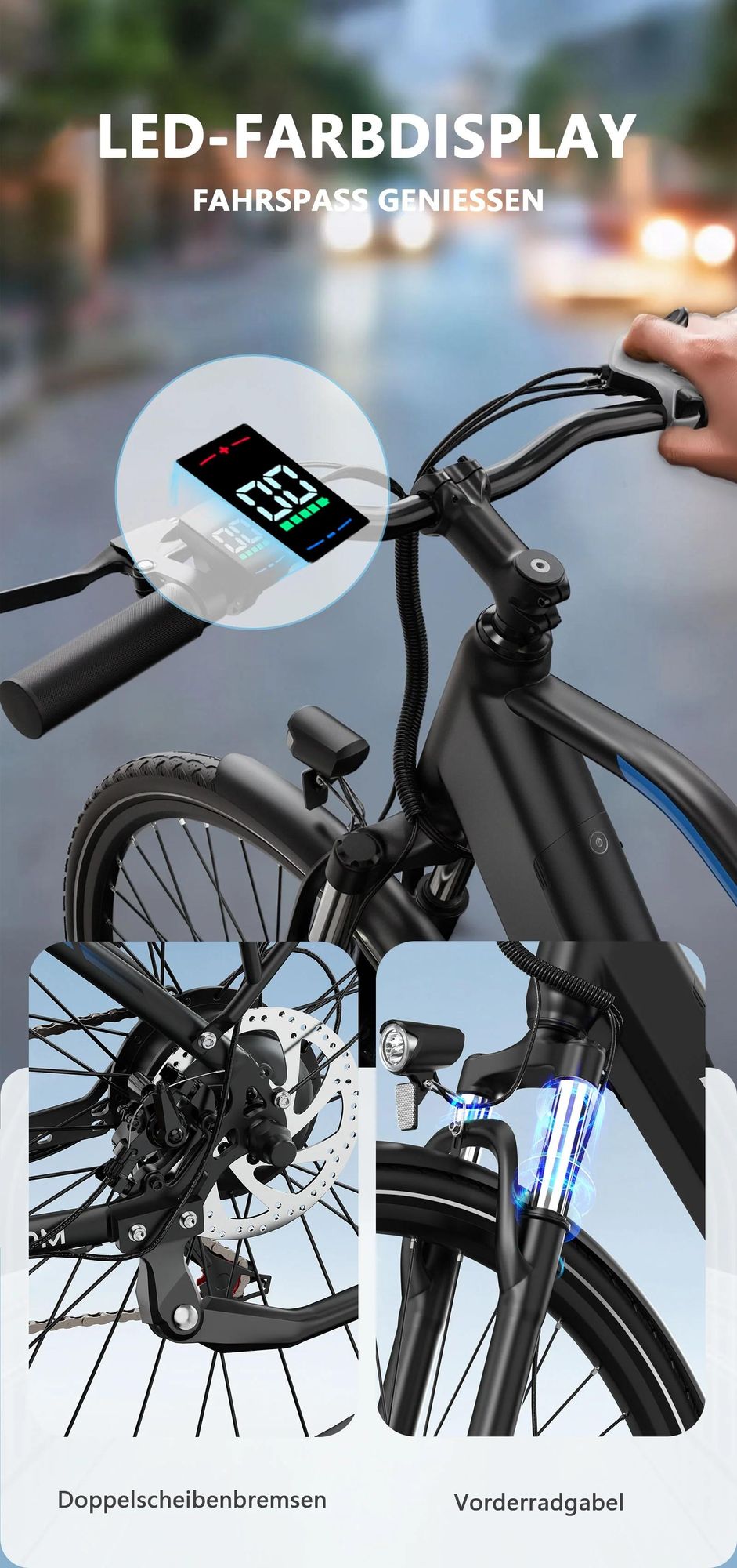 E-Bike Duotts C29 Lite - Motor 250W Batterie 36V13AH 27.5 Zoll Reifen Scheiben Bremsen - Blau Schwarz