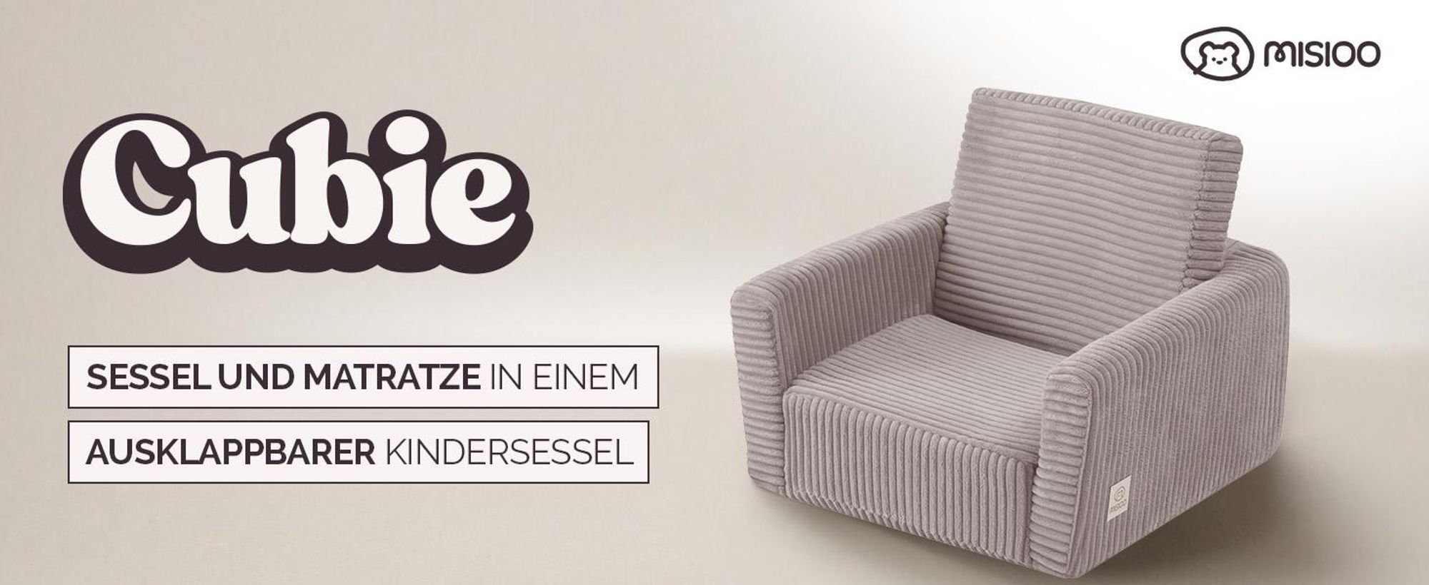 MISIOO Kindersessel CUBIE aus Cord, ausklappbarer Kinder Sessel und Baby Sofa, weicher Sessel für Kinderzimmer, klappbar zum Liegen