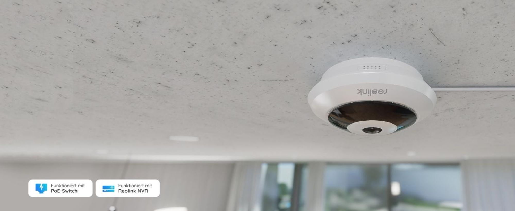 Reolink FE-P, 2K+ 6MP PoE Fisheye-Kamera Indoor, 360° Panorama, Smarte Personenerkennung, Nachtsicht, Mehrere Anzeigemodi, 2-Wege-Audio, Einbau-Sirene