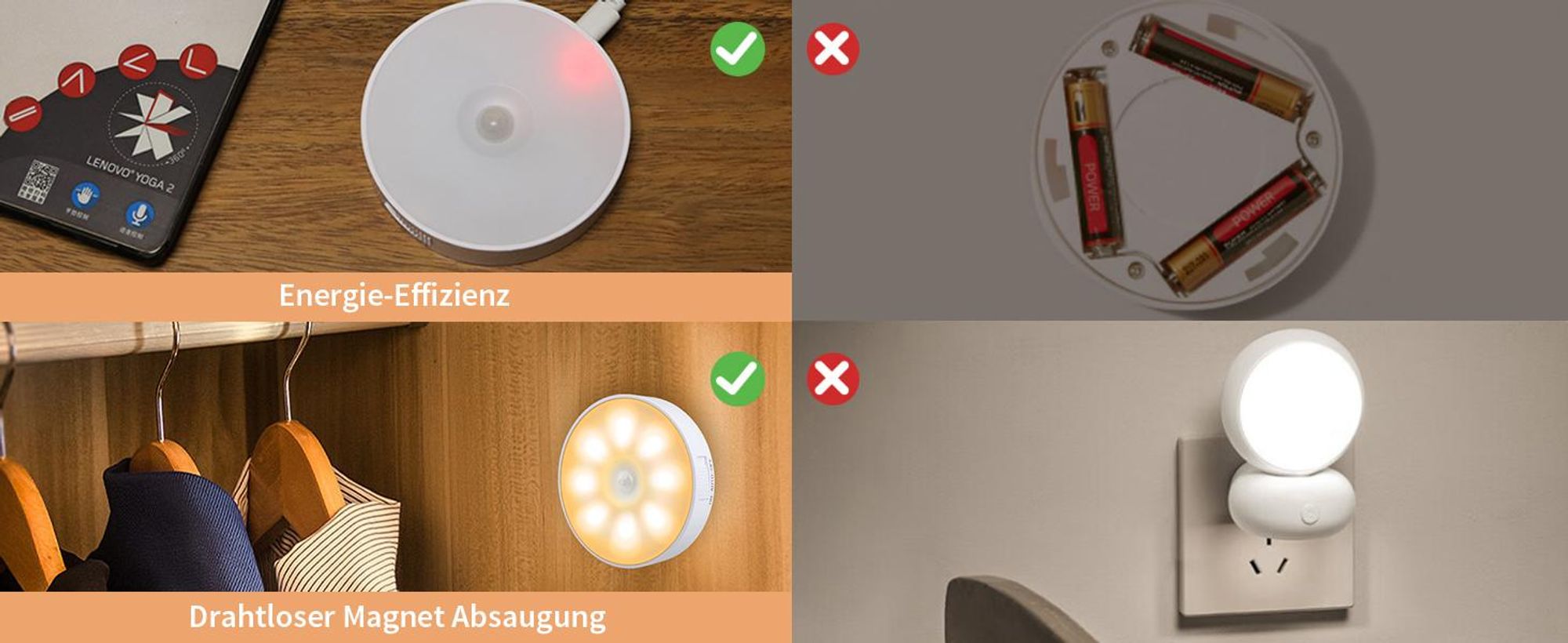 LED Nachtlicht, 3 Stück Nachtlampe, mit Bewegungsmelder, USB Wiederaufladbares, 3 Modi Einstellbar, für Treppen, Schrank