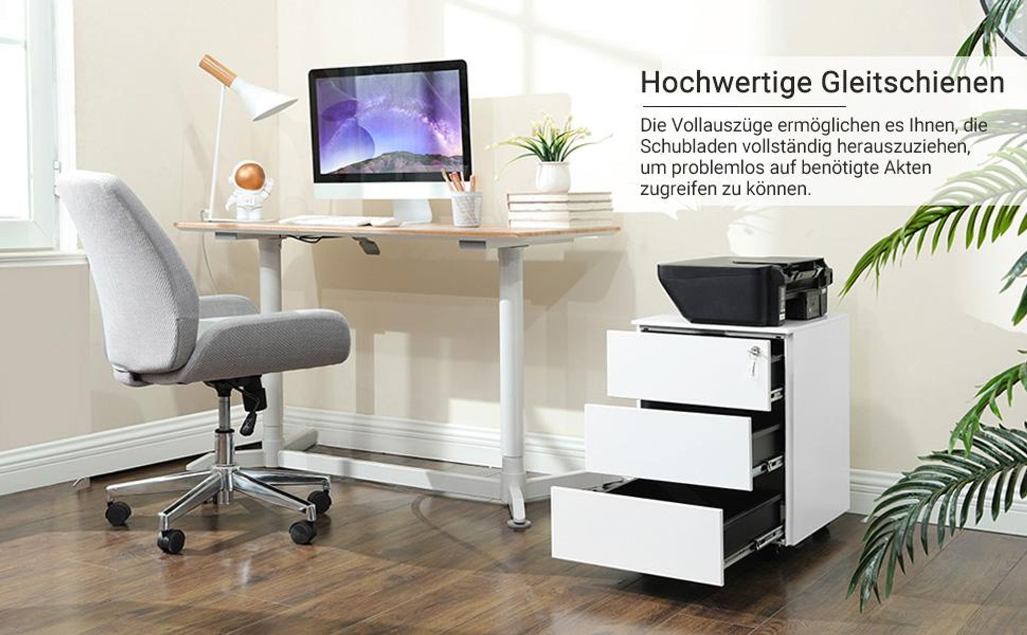 SONGMICS Rollcontainer, Rollcontainer Aktenschrank Büroutensilien, weiß