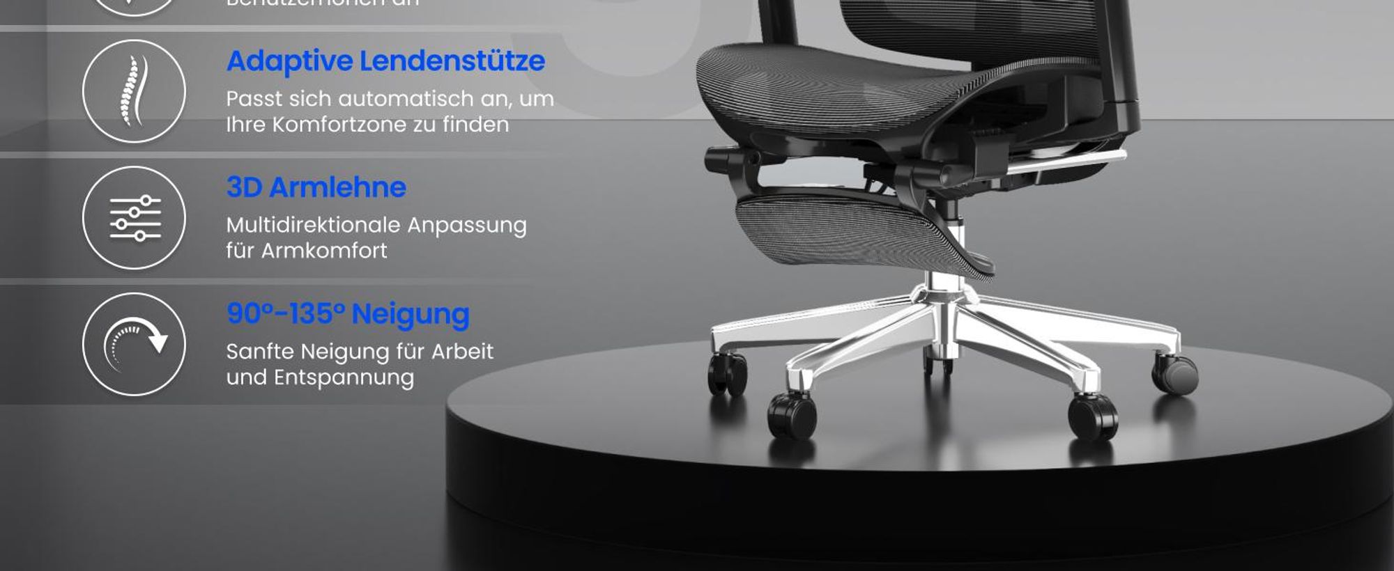 FLEXISPOT ErgoX Ergonomischer Bürostuhl mit Fußstütze, 3D-Armlehnen & Kopfstütze, 5D-verstellbare Rückenlehne, Tragfähigkeit von 136 kg, Grau