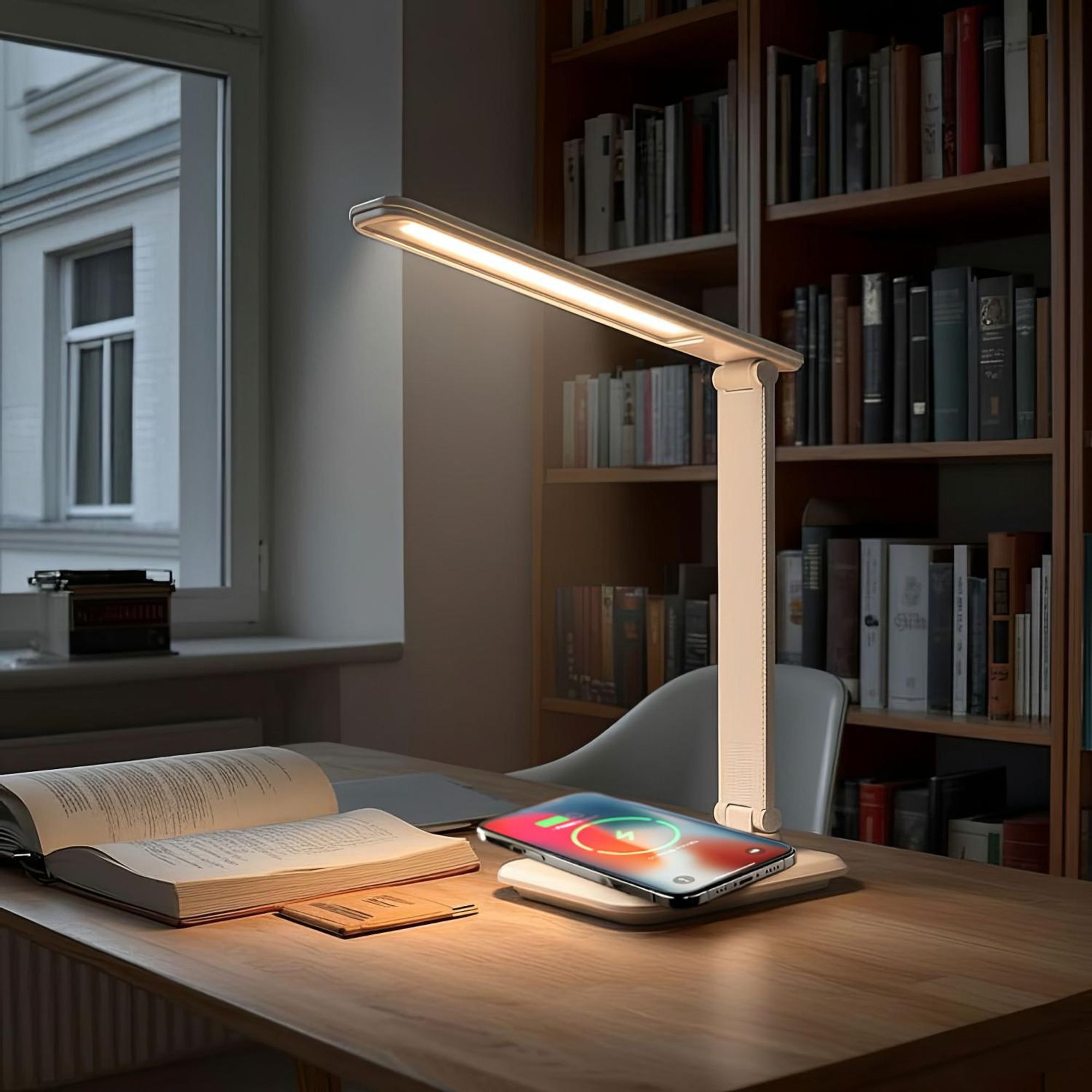 Dimmbare LED Schreibtischlampe Schreibtischleuchte Tischlampe 9W mit Induktion Qi-Ladegerät