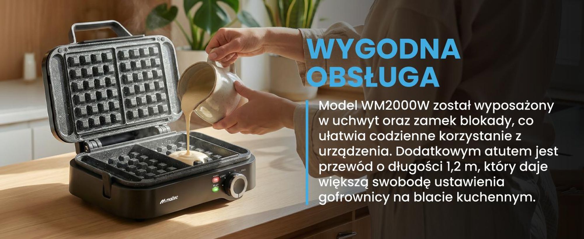 Gofrownica z Regulacją Temperatury Powłoka Marmurkowa na 2 Duże Gofry WM2000W