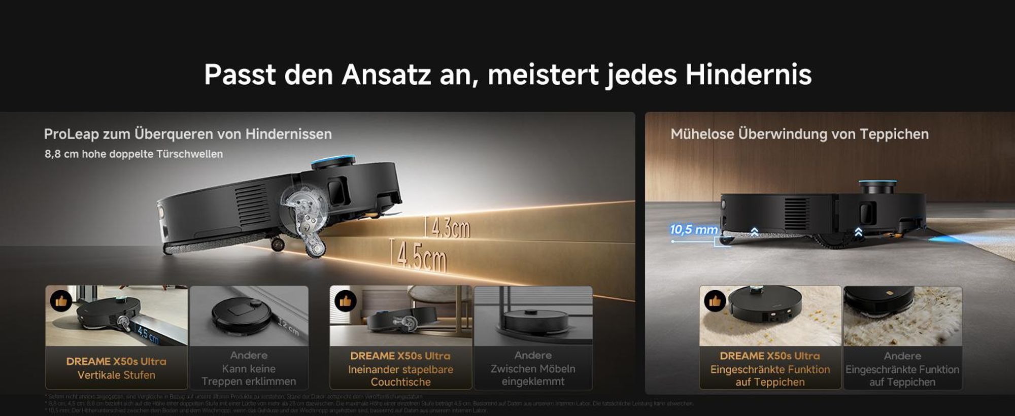 Dreame X50s Ultra Staubsauger Roboter mit Wischfunktion,35.000Pa Saugleistung,8.8cm Hindernisüberwindung,7.95cm Ultra-Slim,AstroVision™ System,Schwarz