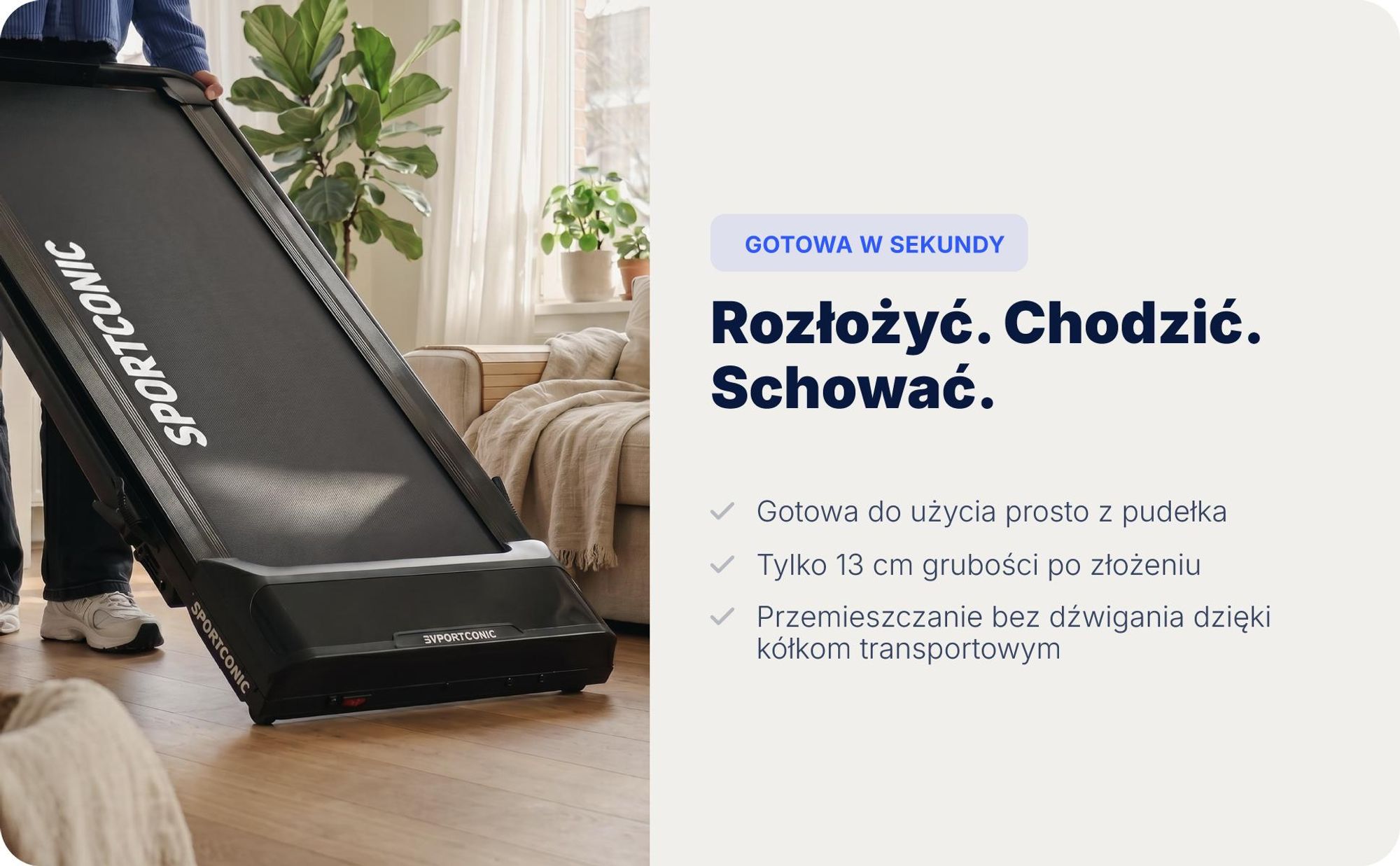 Sportconic Elektryczna Bieżnia 12 km/h, Składany Walking Pad Dom Biuro, Nachylenie 9%, Wyświetlacz LED, Uchwyt na Tablet