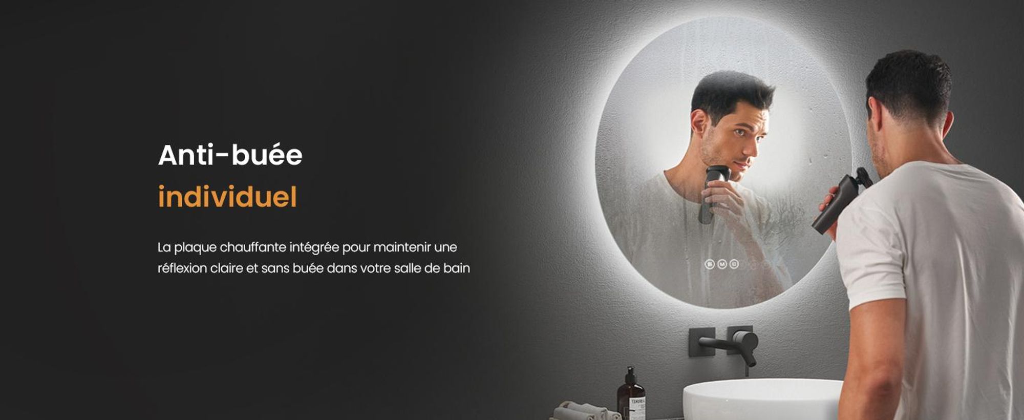 EMKE Miroir de salle de bain LED rond 60 cm avec antibuée Miroir de salle de bain 3 couleurs de lumière Miroir de salle de bain à intensité variable Miroir LED avec interrupteur tactile Économie d'énergie