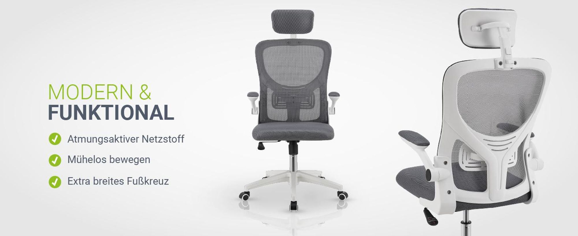 Juskys Bürostuhl Baltimore mit Rollen & Armlehne - ergonomisch & höhenverstellbar - Grau