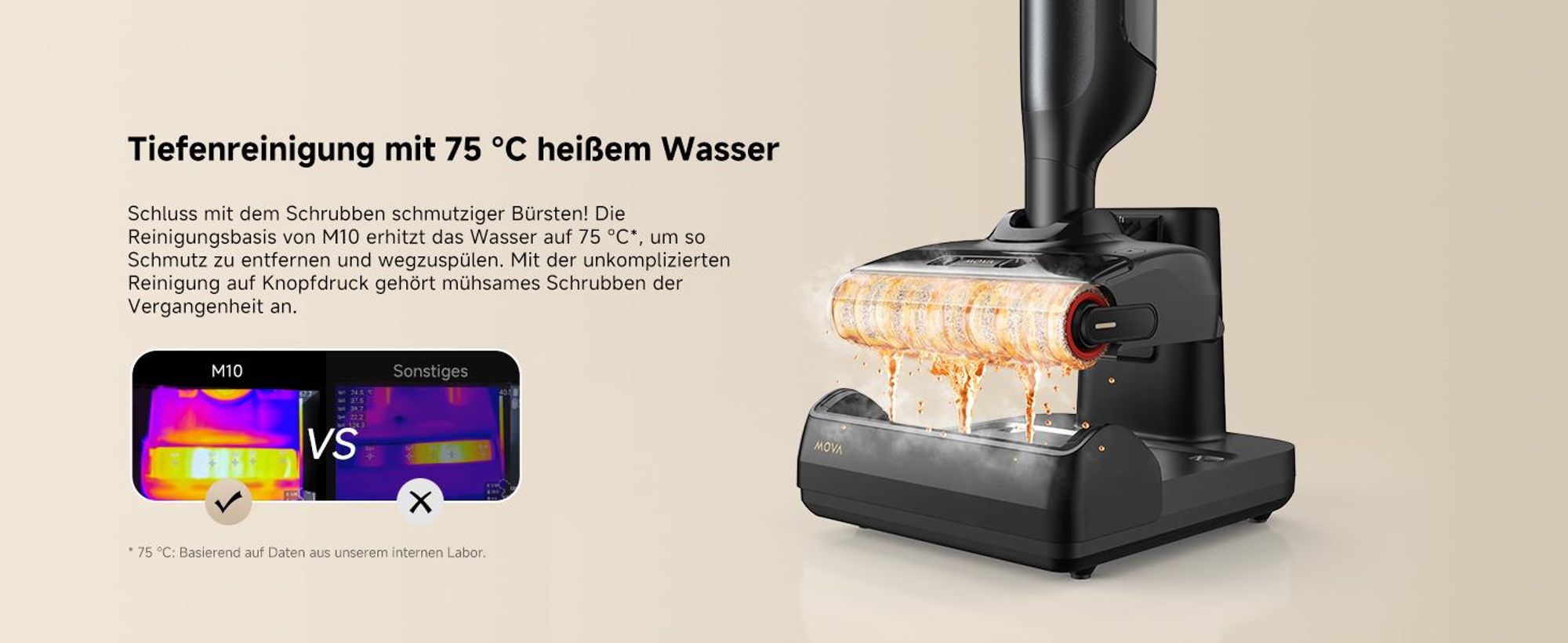 MOVA M10 Nass- & Trockensauger, Tangle-Free™, 90° drehbar, 0,9 kg, 180° Reichweite, 18 kPa, Selbstreinigung 75 °C