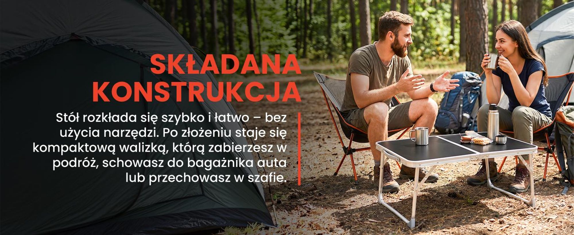 Mały składany stół campingowy 60 na 40cm w walizce czarny