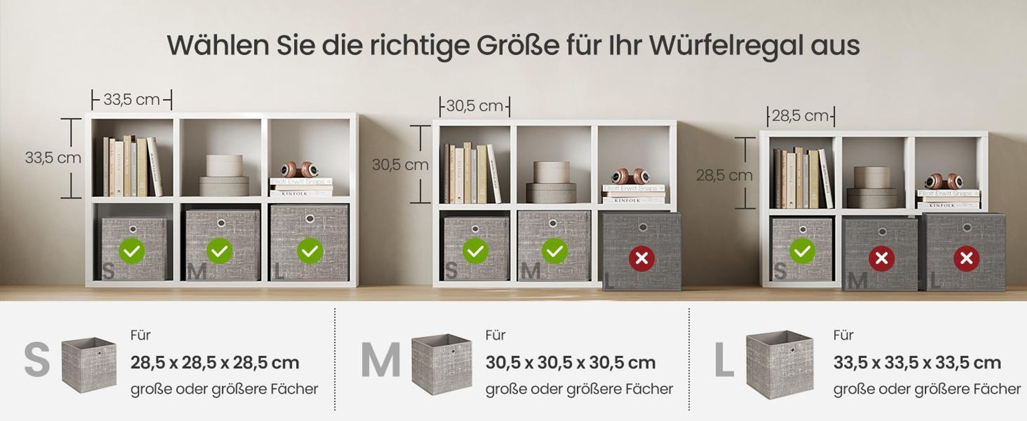 SONGMICS Ordnungsboxen, 6er Set, aus Vliesstoff mit Griff, 30 x 30 x 30 cm, Organizer Box, für Würfelregal, Faltbox, taupe