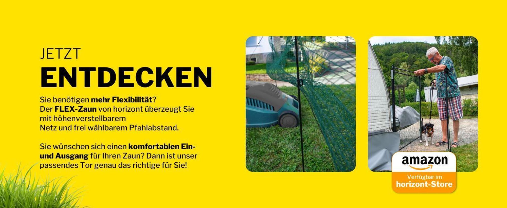 horizont Hundezaun 50 m x 90 cm, 30 Pfähle mit Doppelspitze, engmaschig – Begrenzungszaun FIX – Gartenzaun zum Stecken, Weidezaun, Hühnerzaun – Mobiler Zaun für Hunde & Camping 50m