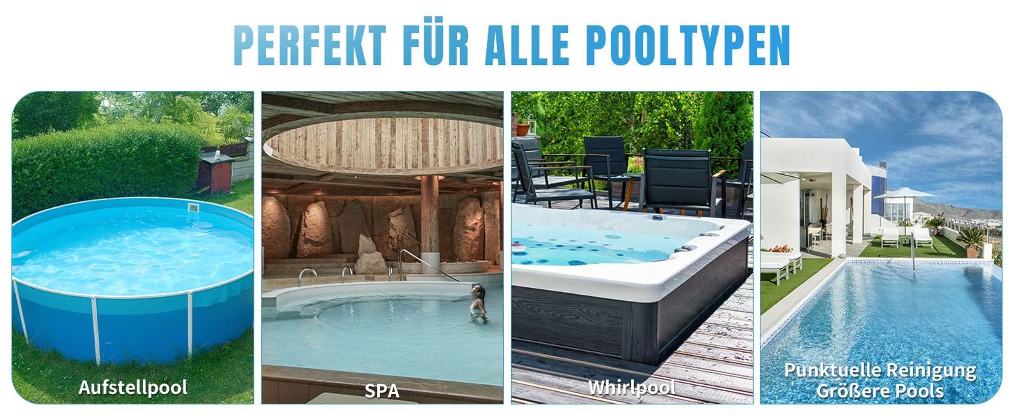 FCH Poolsauger, Kabelloser Poolsauger mit Teleskopstange, 60 Minuten Laufzeit, für kleine Pools, Spas 18W Blau