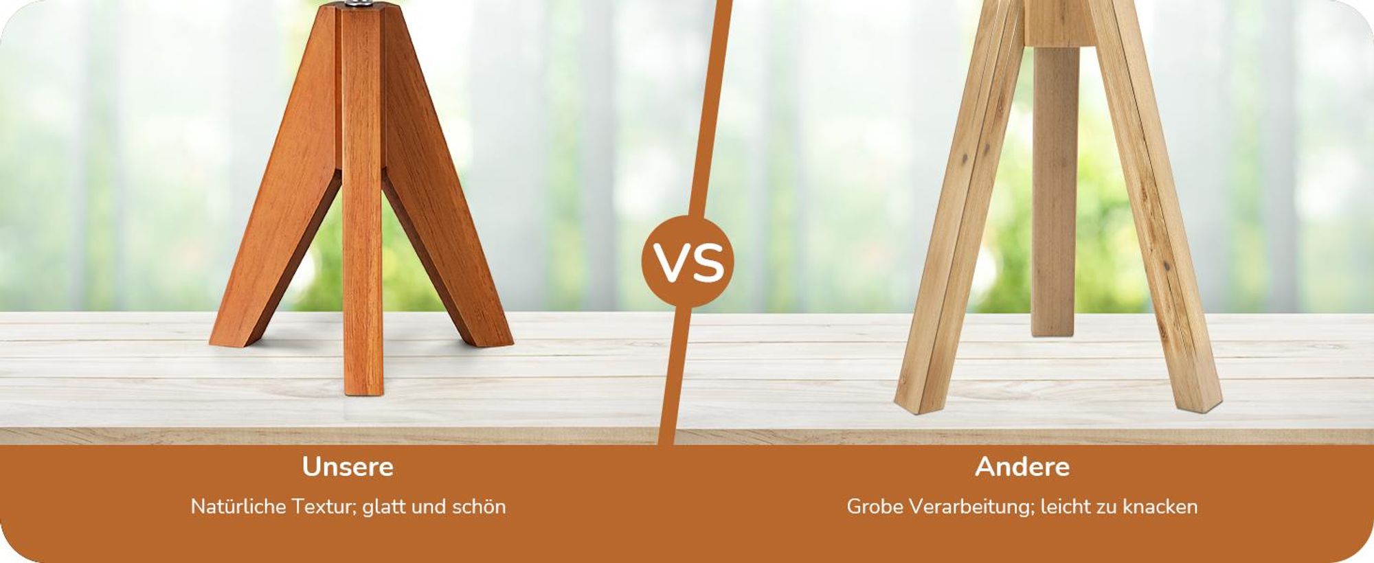 EDISHINE Nachttischlampe mit Schirm, Tischlampe Holz, Vintage Landhaus, Orange